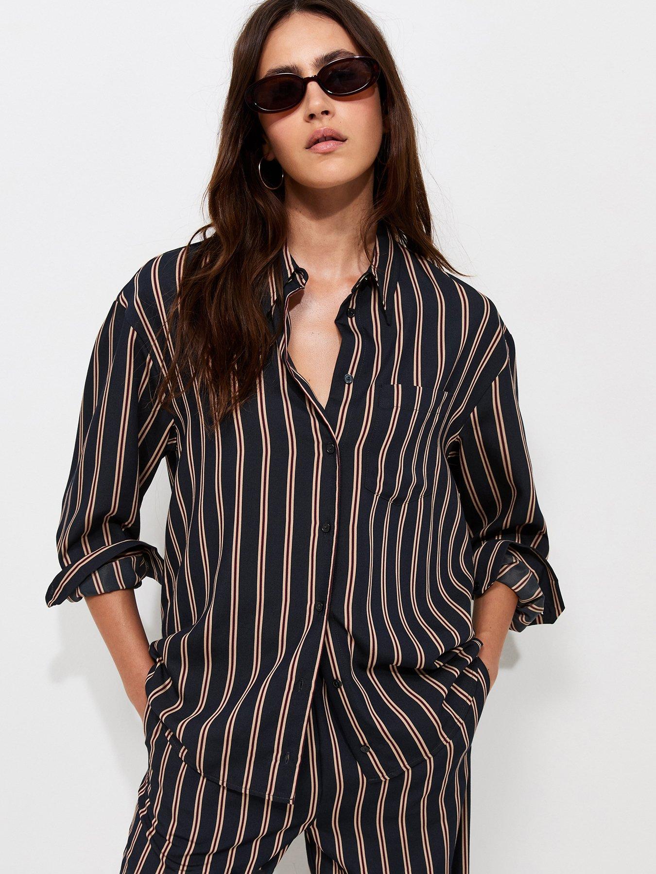 New Look Woven Striped Oversized Co-Ord Shirt - Blue