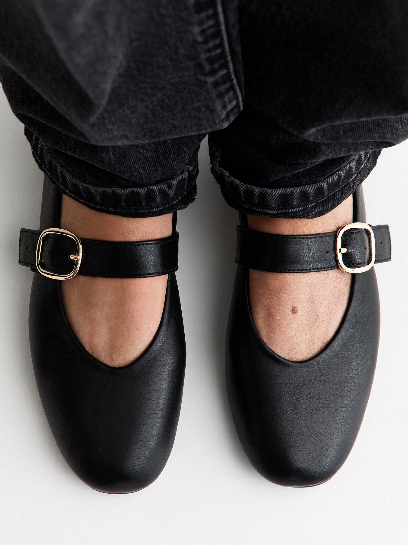 New Look Faux Leather Mary Jane Flats - Black