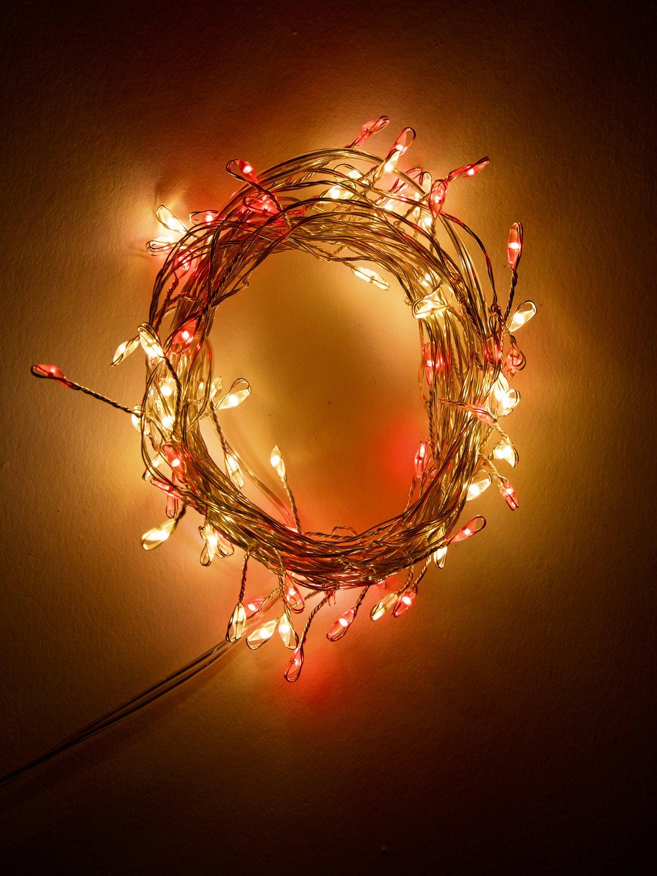 Image 2 of 3 of Festive 80 Bulb Dewdrop Cluster Light Battery Operated Multi Fuctional- Red/warm White