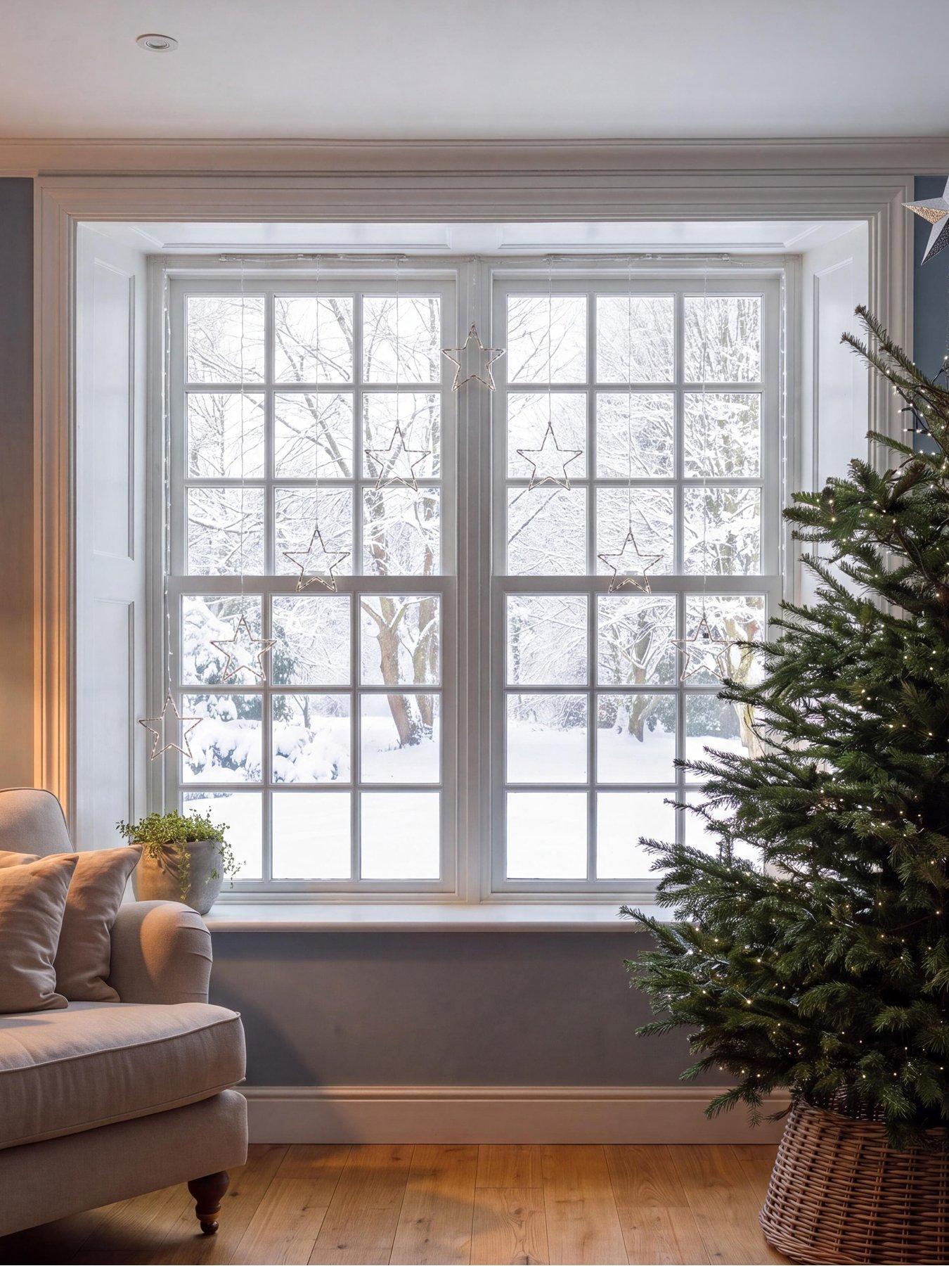 Image 4 of 4 of Festive Snowflake Indoor/Outdoor Christmas Curtain Lights - Warm White - 120 x 120 cm