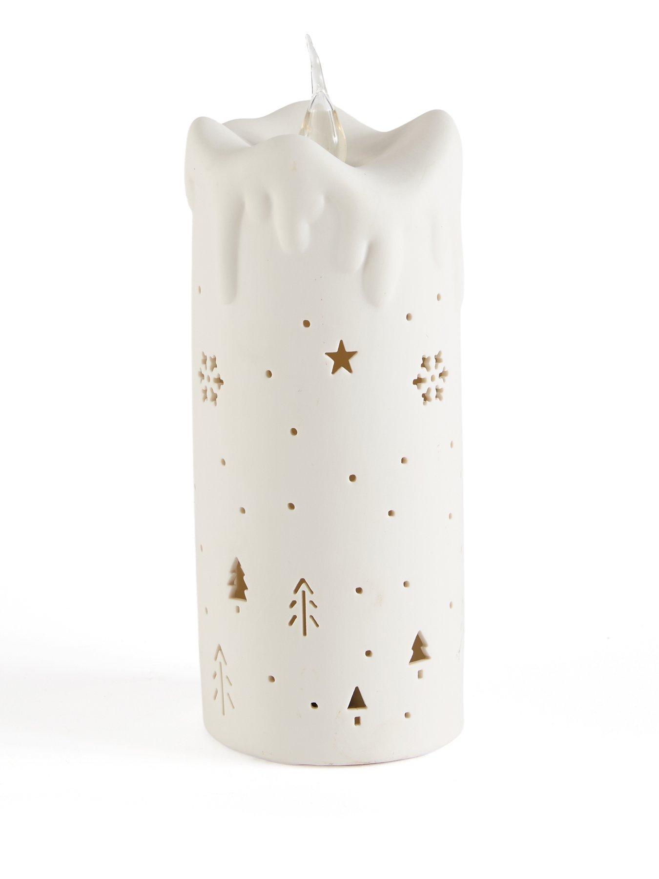 Image 2 of 7 of Festive Lit Ceramic White Candle Battery Operated - 22cm