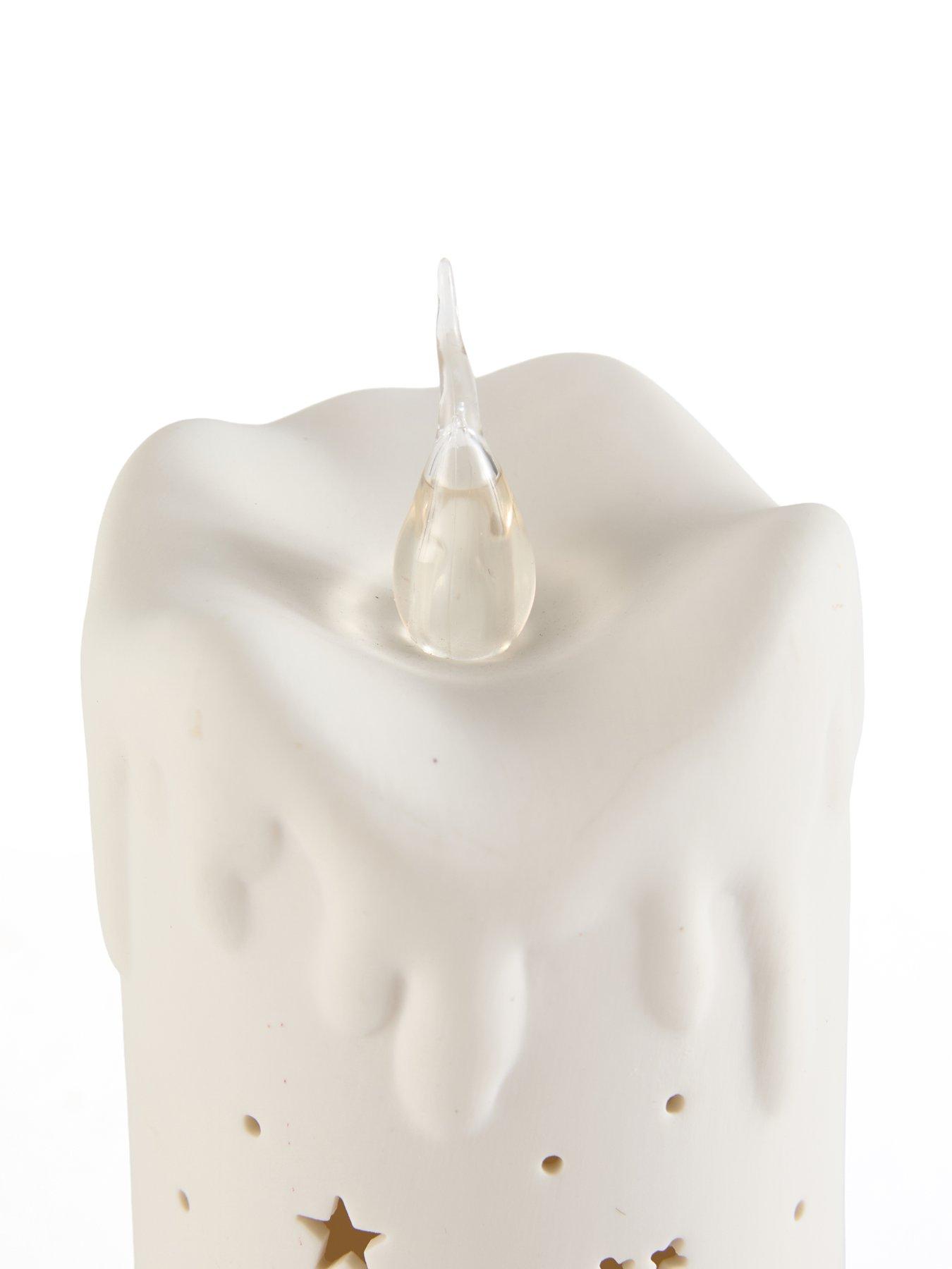 Image 4 of 7 of Festive Lit Ceramic White Candle Battery Operated - 22cm