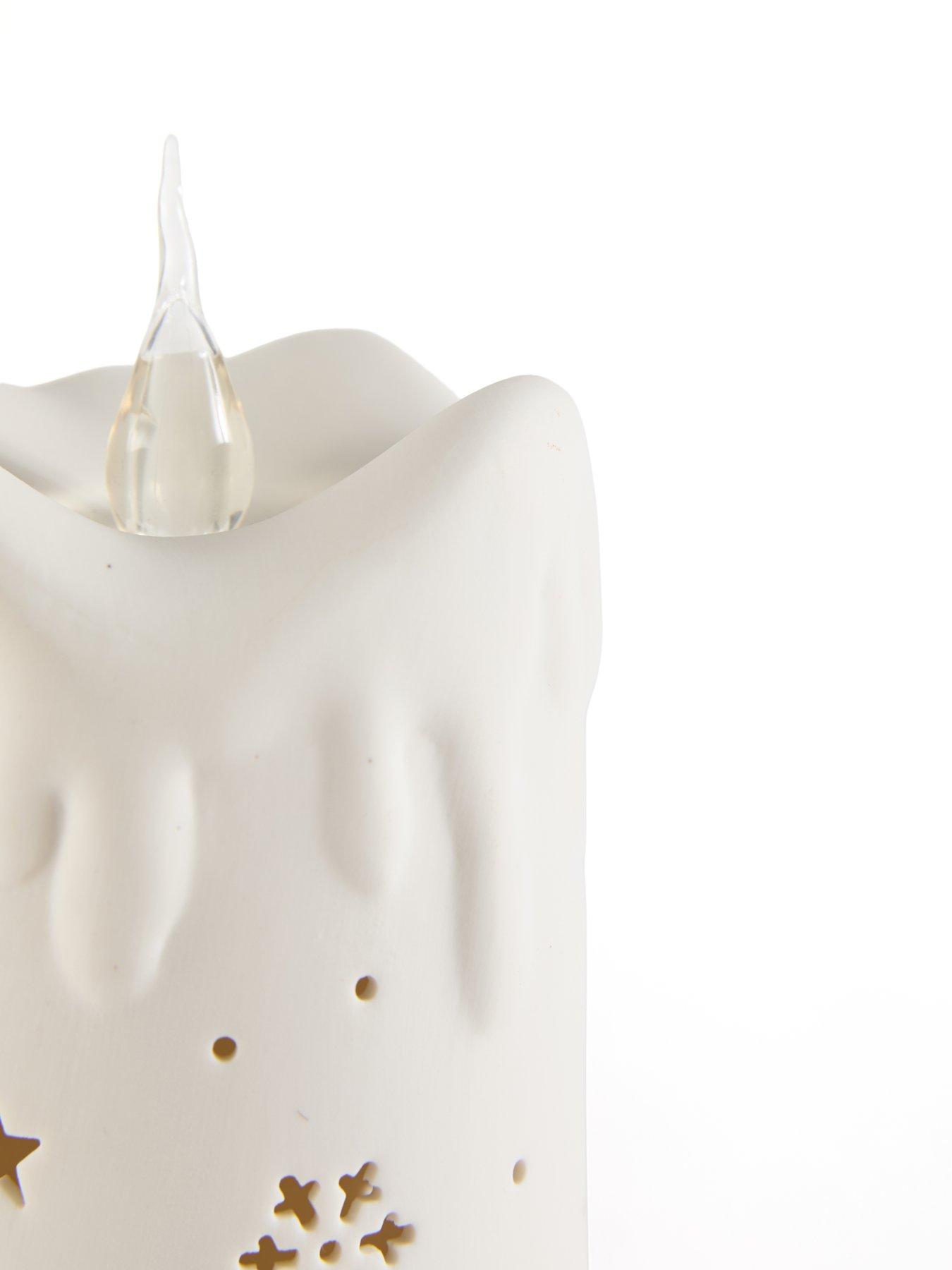 Image 6 of 7 of Festive Lit Ceramic White Candle Battery Operated - 22cm