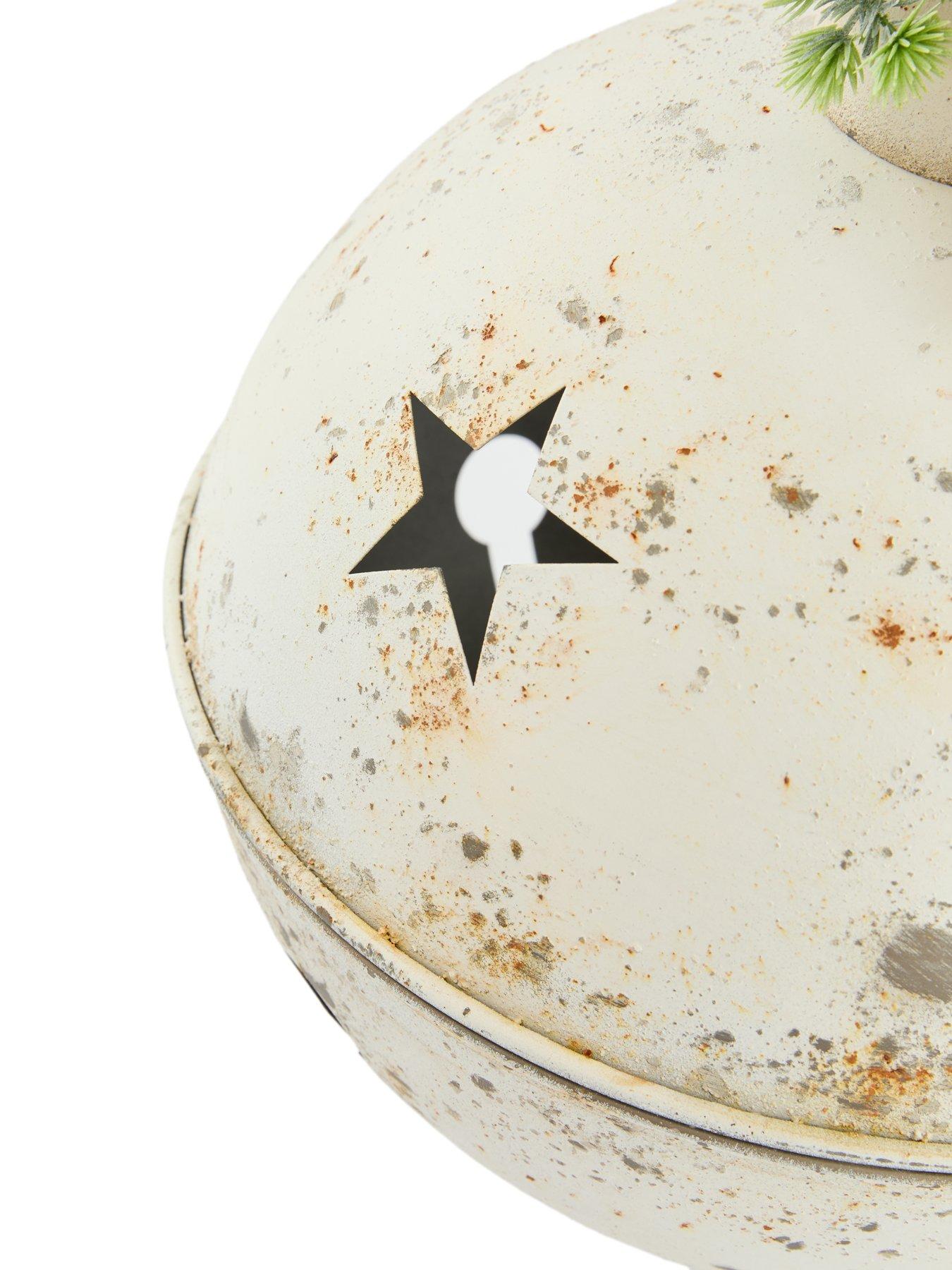 Image 7 of 7 of Festive Pack of 2 Hanging White Rustic Bell Christmas Tree Decorations