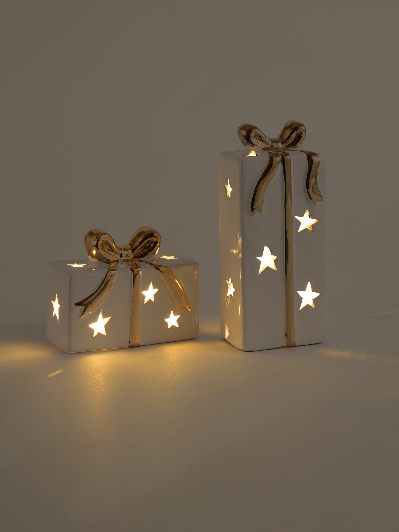 Image 3 of 7 of Festive Pack Of 2 Lit Ceramic Presents