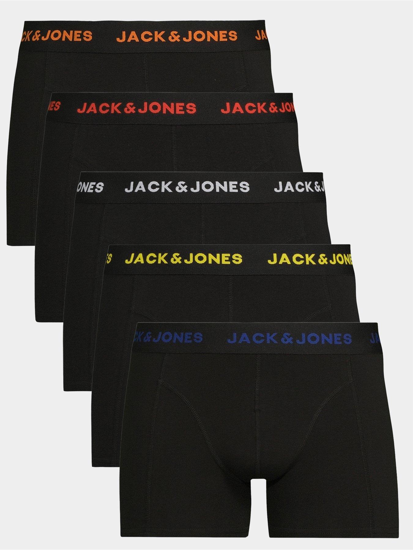 Image 1 of 3 of Jack & Jones Mens Organic Cotton Stretch 5 Pack Trunks - Black