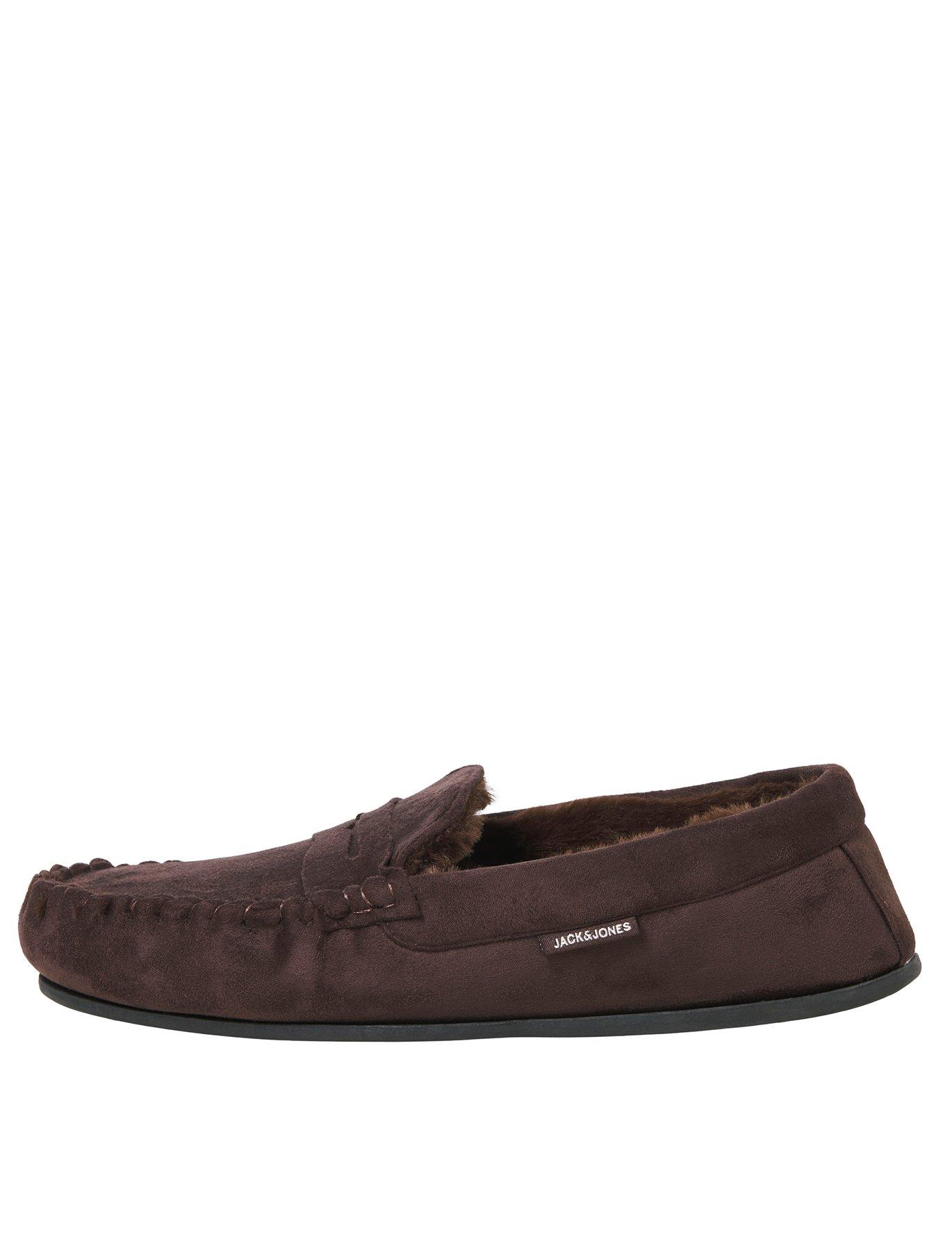 Jack & Jones Mens Mark Moc Cosy Lined Slip-On Slippers - Brown