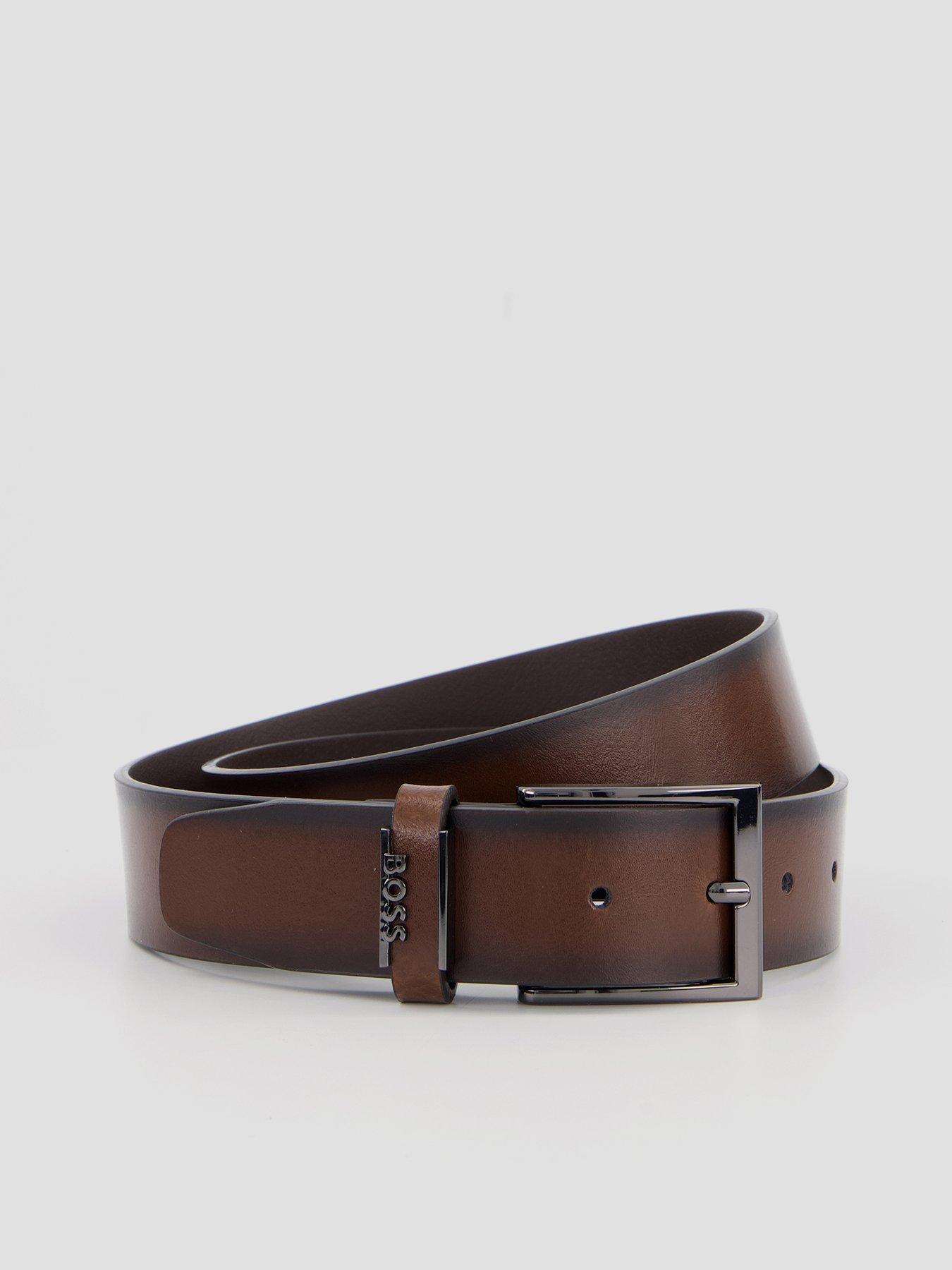 BOSS Cole Emblem Logo Formal Leather Belt - Brown