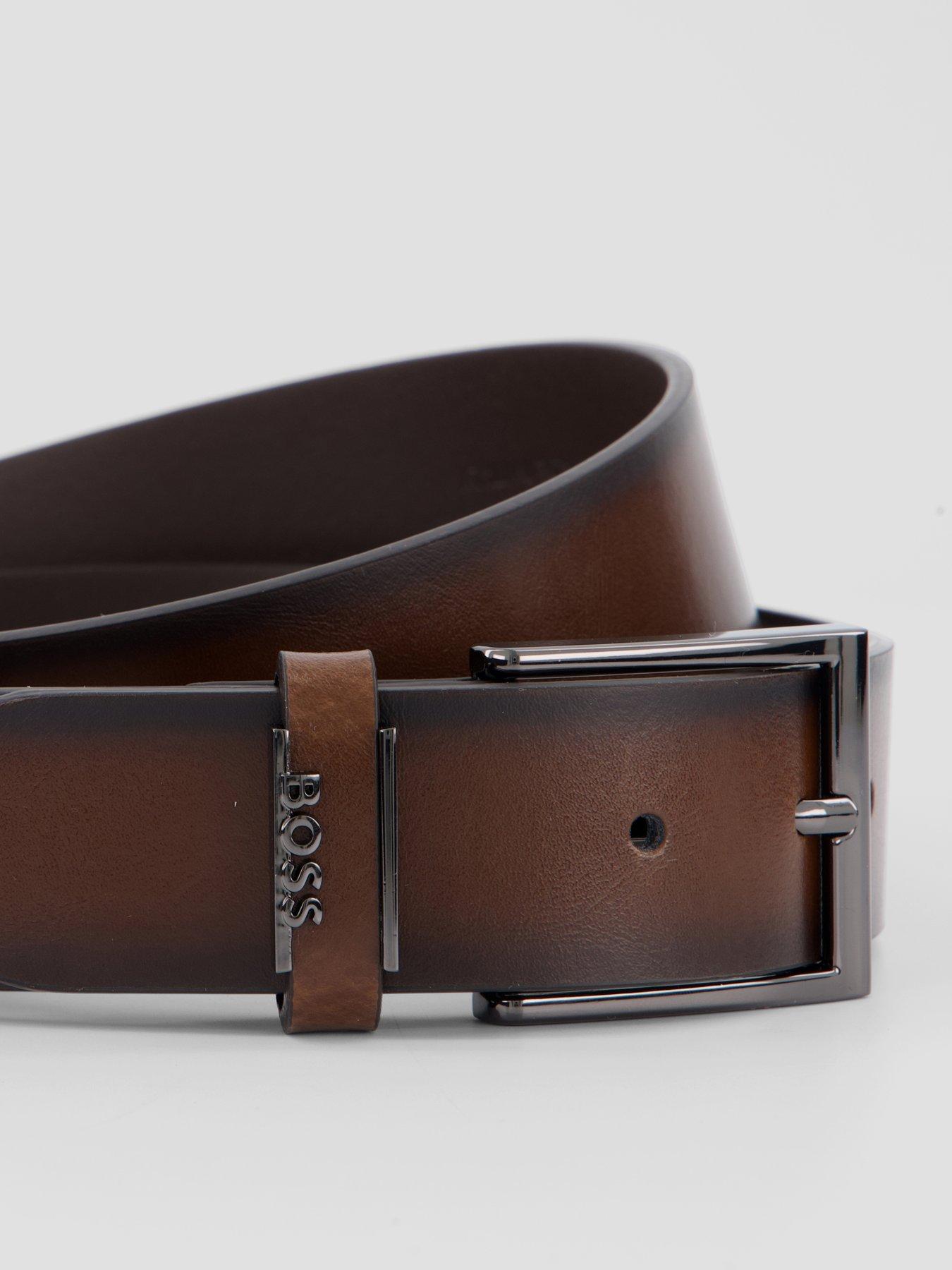 Image 2 of 4 of BOSS Cole Emblem Logo Formal Leather Belt - Brown