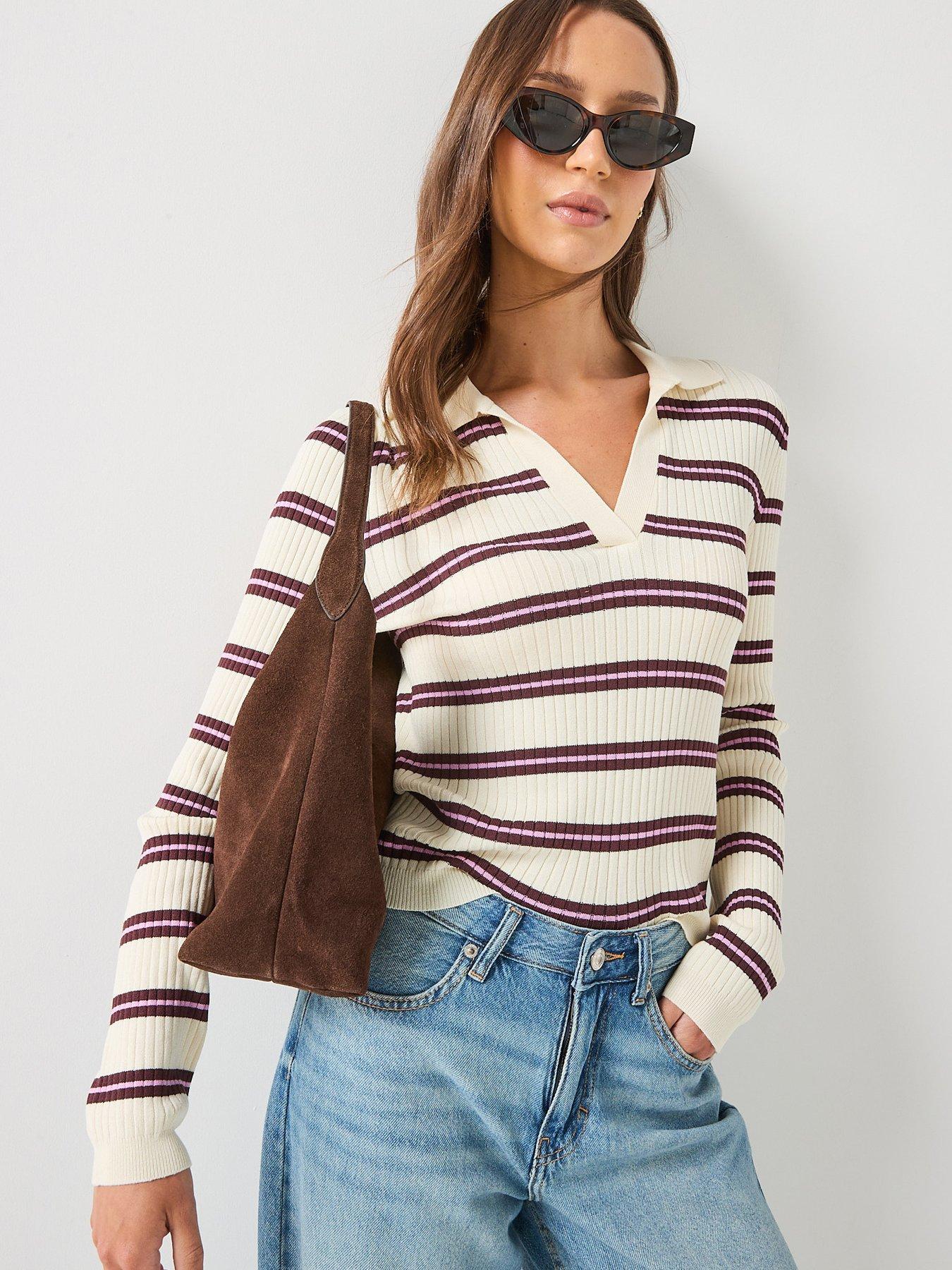Image 1 of 6 of Only Olive Green Striped Knitted Polo