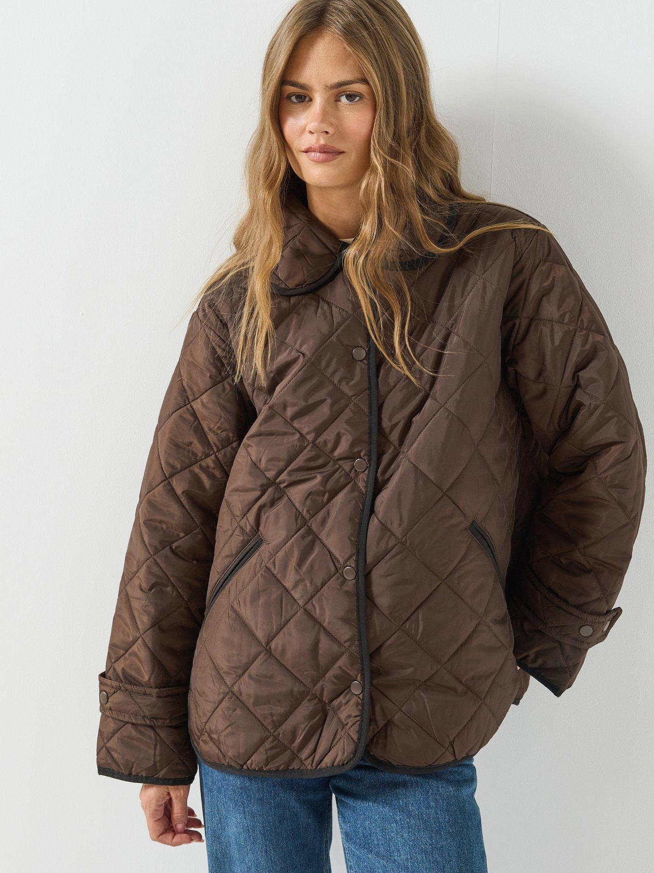 Image 1 of 6 of PIECES Quilted Short Coat With Contrast Trim