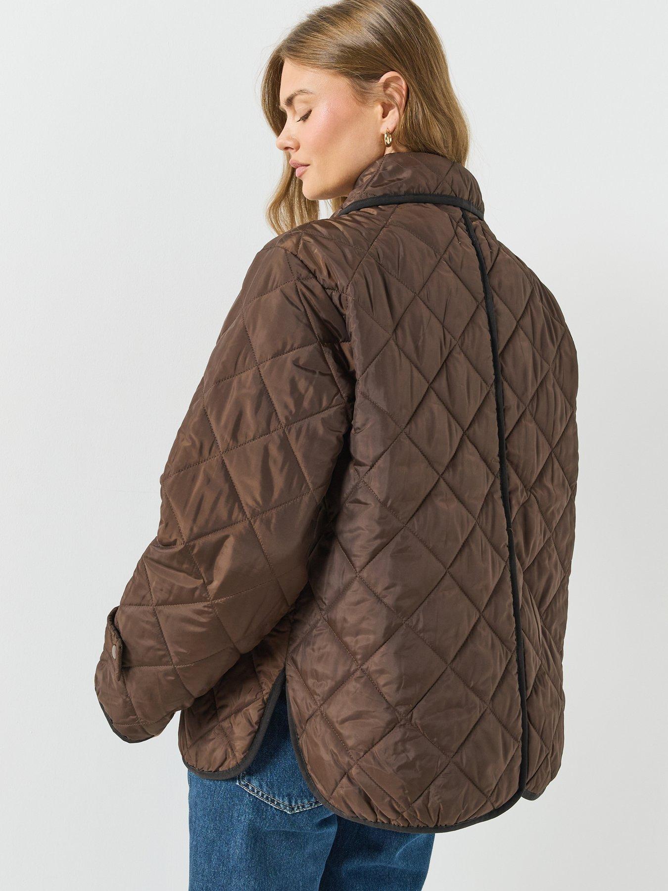 Image 2 of 6 of PIECES Quilted Short Coat With Contrast Trim