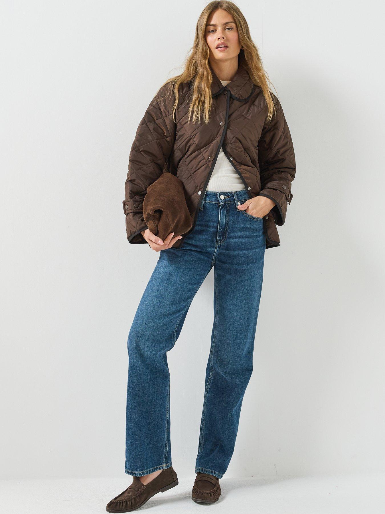Image 3 of 6 of PIECES Quilted Short Coat With Contrast Trim