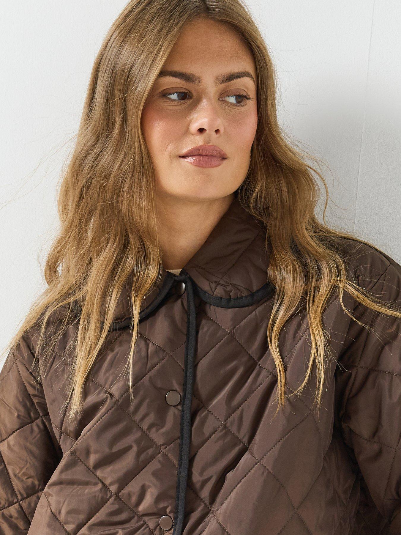Image 4 of 6 of PIECES Quilted Short Coat With Contrast Trim