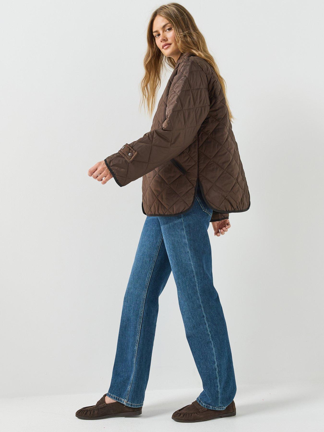 Image 5 of 6 of PIECES Quilted Short Coat With Contrast Trim