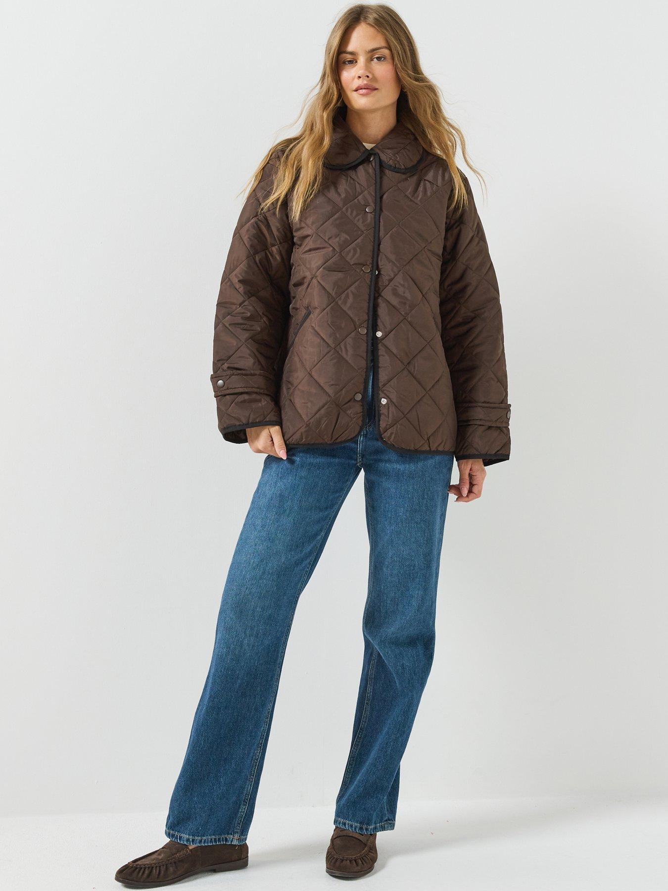 Image 6 of 6 of PIECES Quilted Short Coat With Contrast Trim