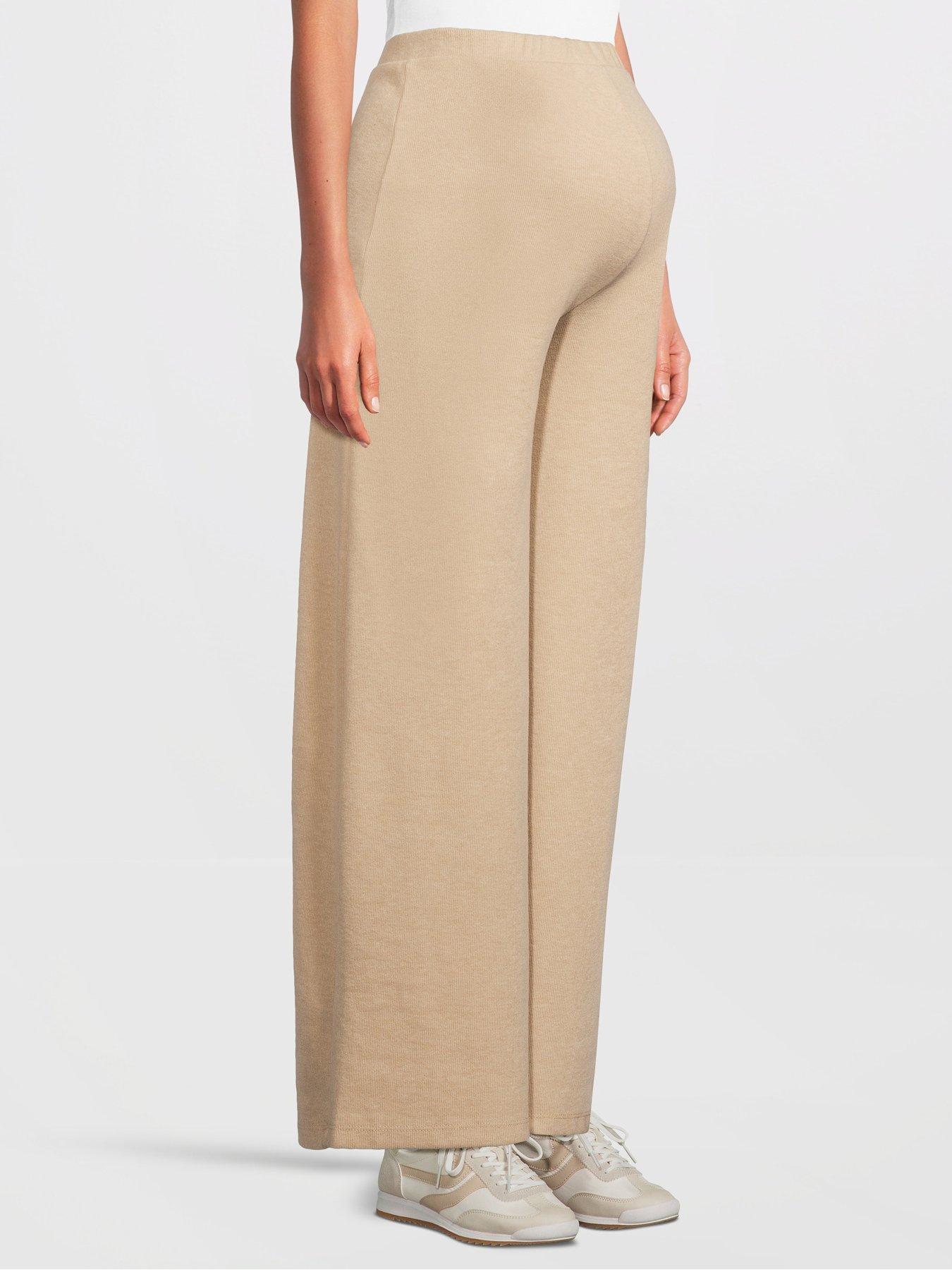 Image 1 of 5 of Mamalicious Womens Maternity High Waist Wide Leg Trousers - Beige