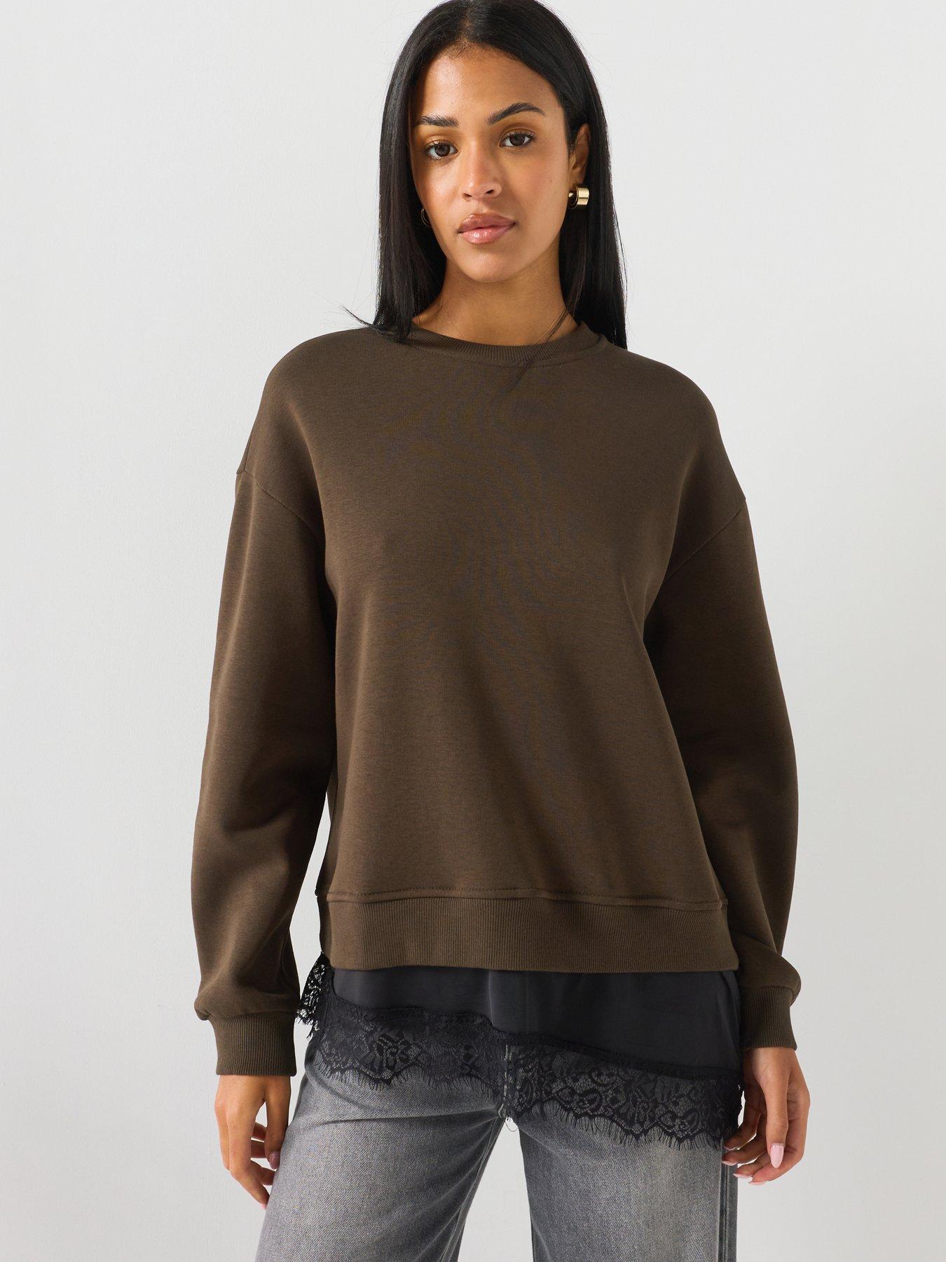 JDY Lace Detail Sweatshirt - Light Brown