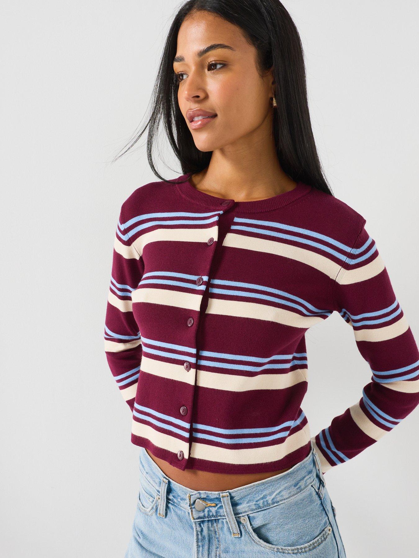 JDY Emmie Striped Knitted Cardigan - Red