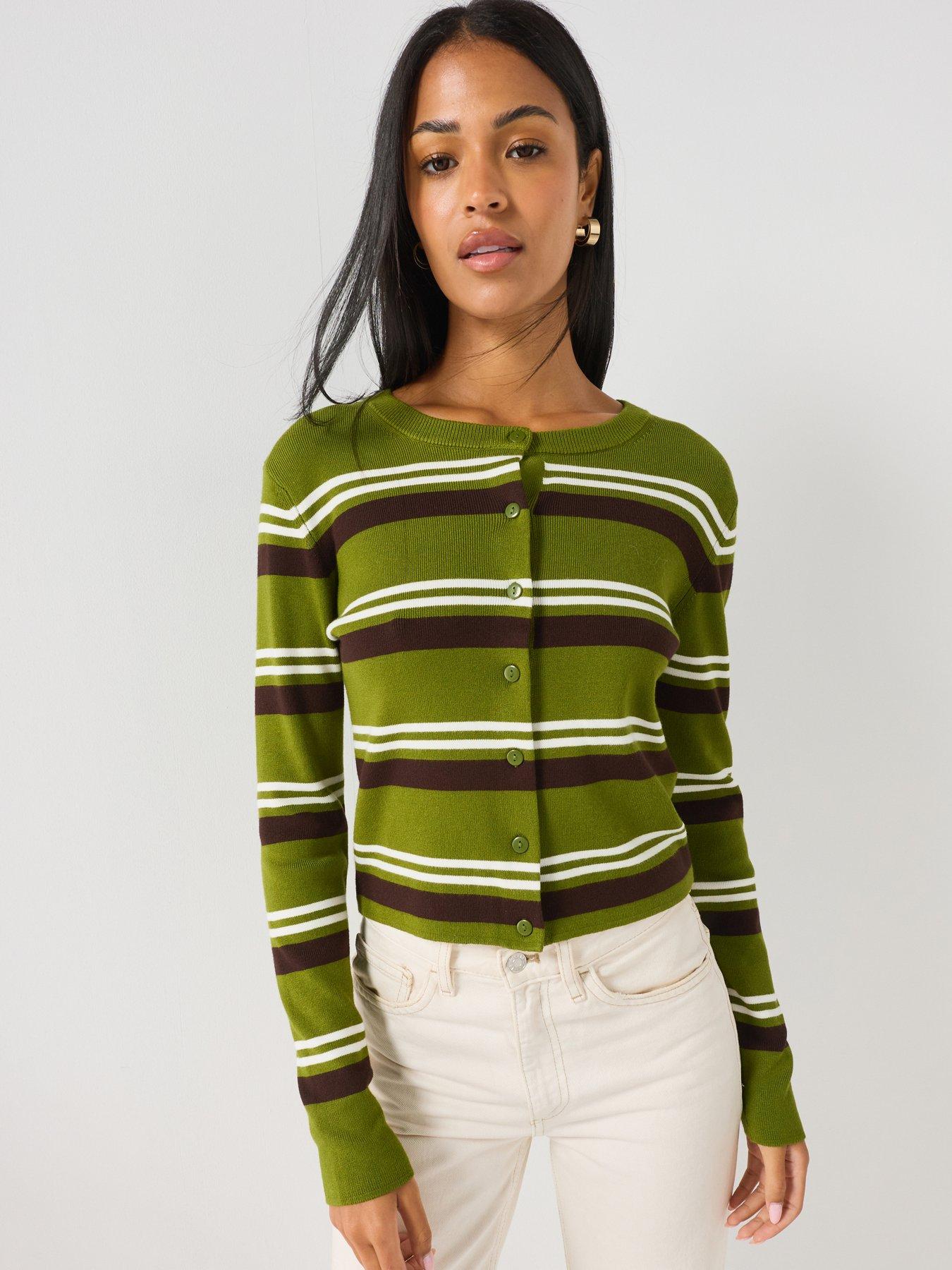 Image 1 of 4 of JDY Emmie Striped Knitted Cardigan - Green