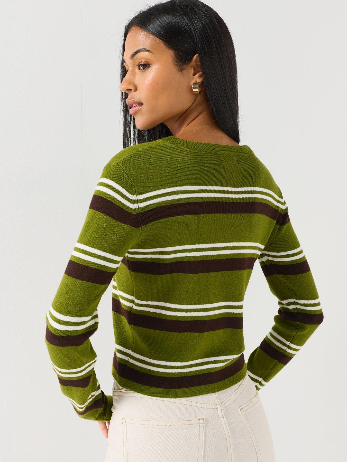 Image 2 of 4 of JDY Emmie Striped Knitted Cardigan - Green