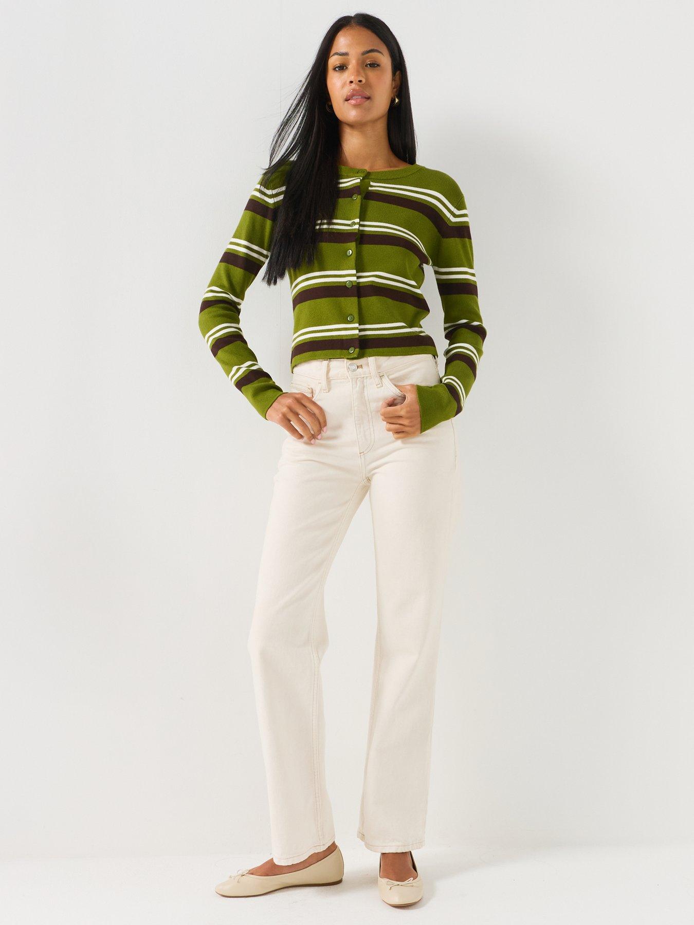 Image 3 of 4 of JDY Emmie Striped Knitted Cardigan - Green
