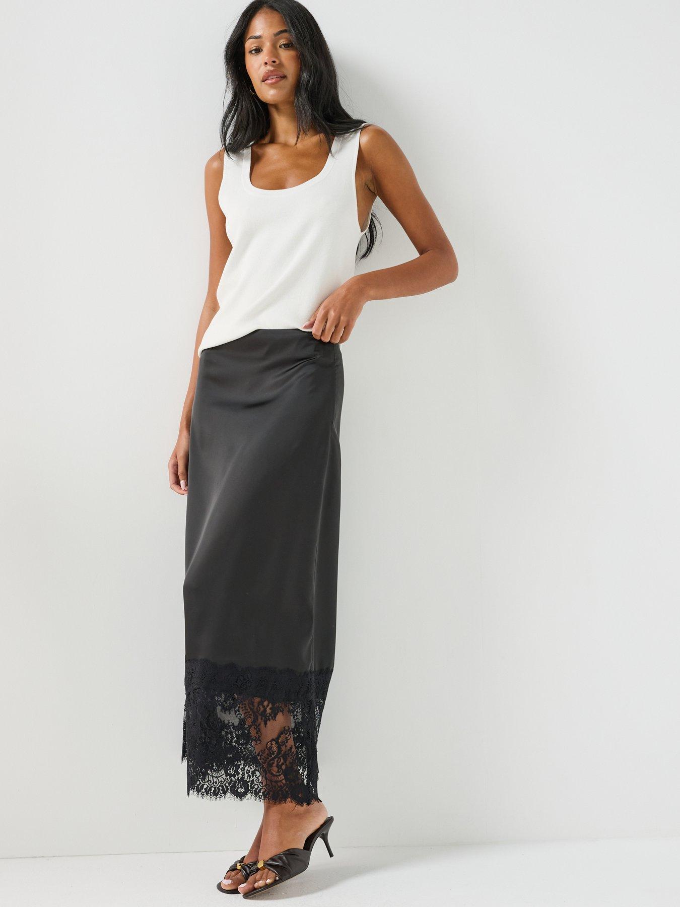 Image 4 of 5 of JDY Women's Lace Trim Midi Skirt - Black