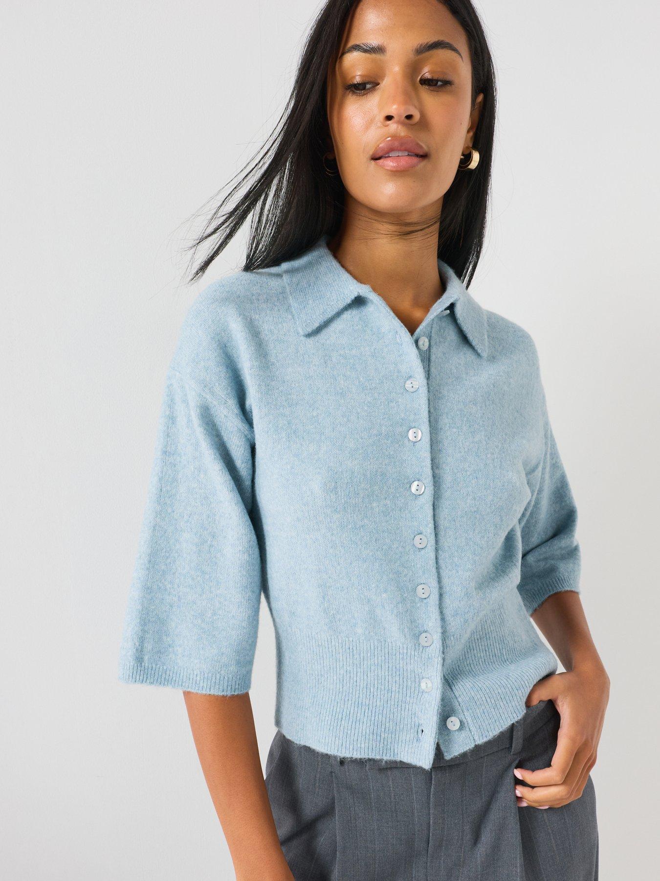 Image 4 of 5 of Only Short Sleeve Button Through Polo In Wool Mix