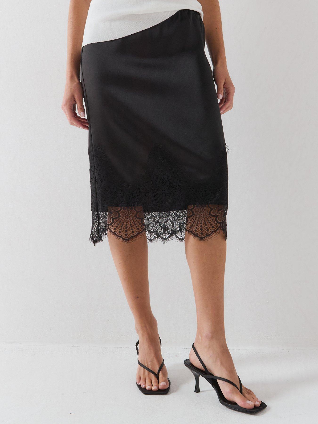 Image 3 of 6 of Only Indona Satin Lace Midi Skirt