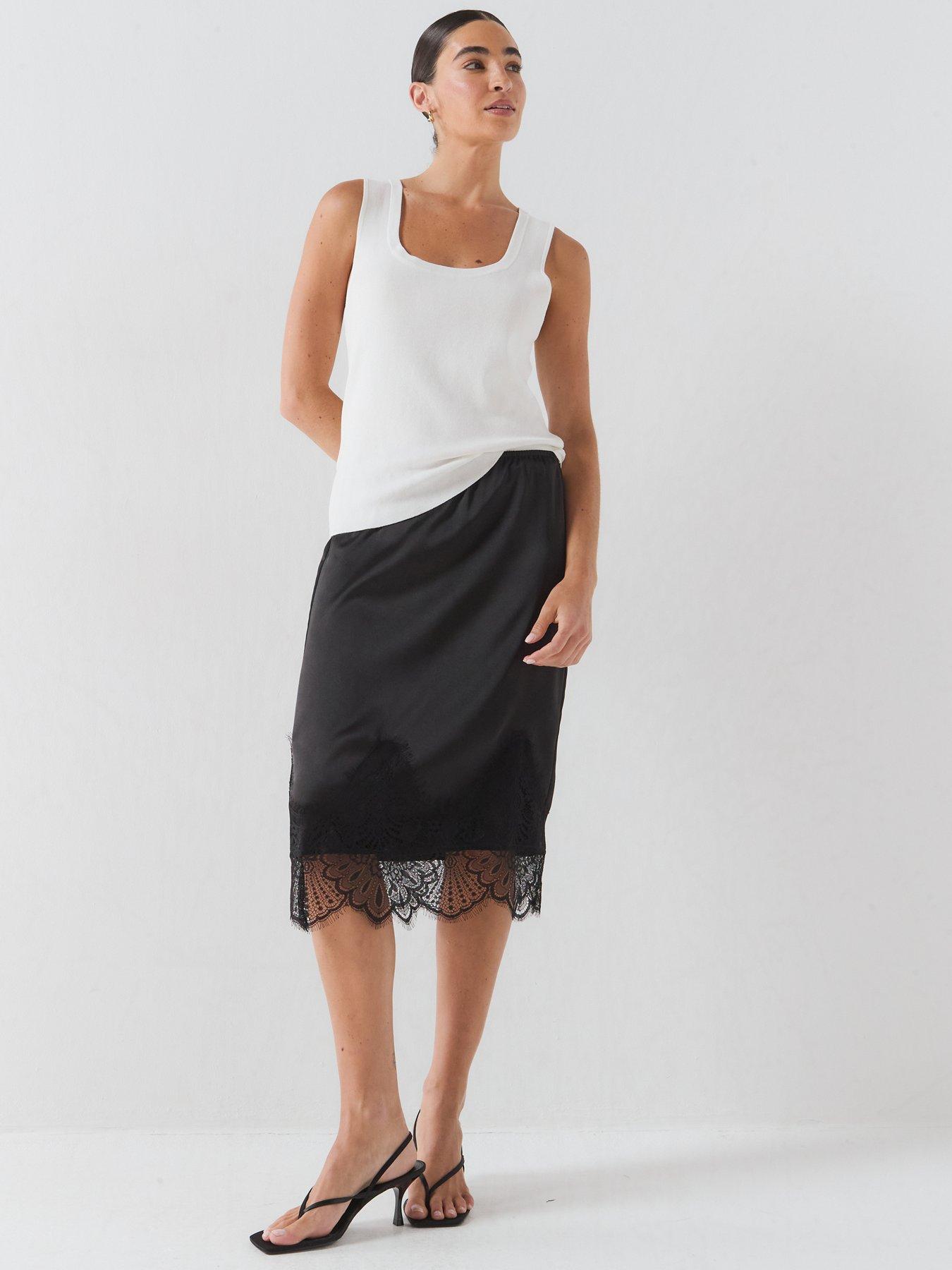 Image 4 of 6 of Only Indona Satin Lace Midi Skirt