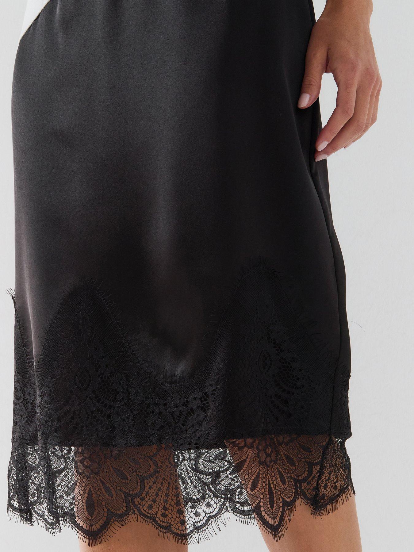 Image 6 of 6 of Only Indona Satin Lace Midi Skirt
