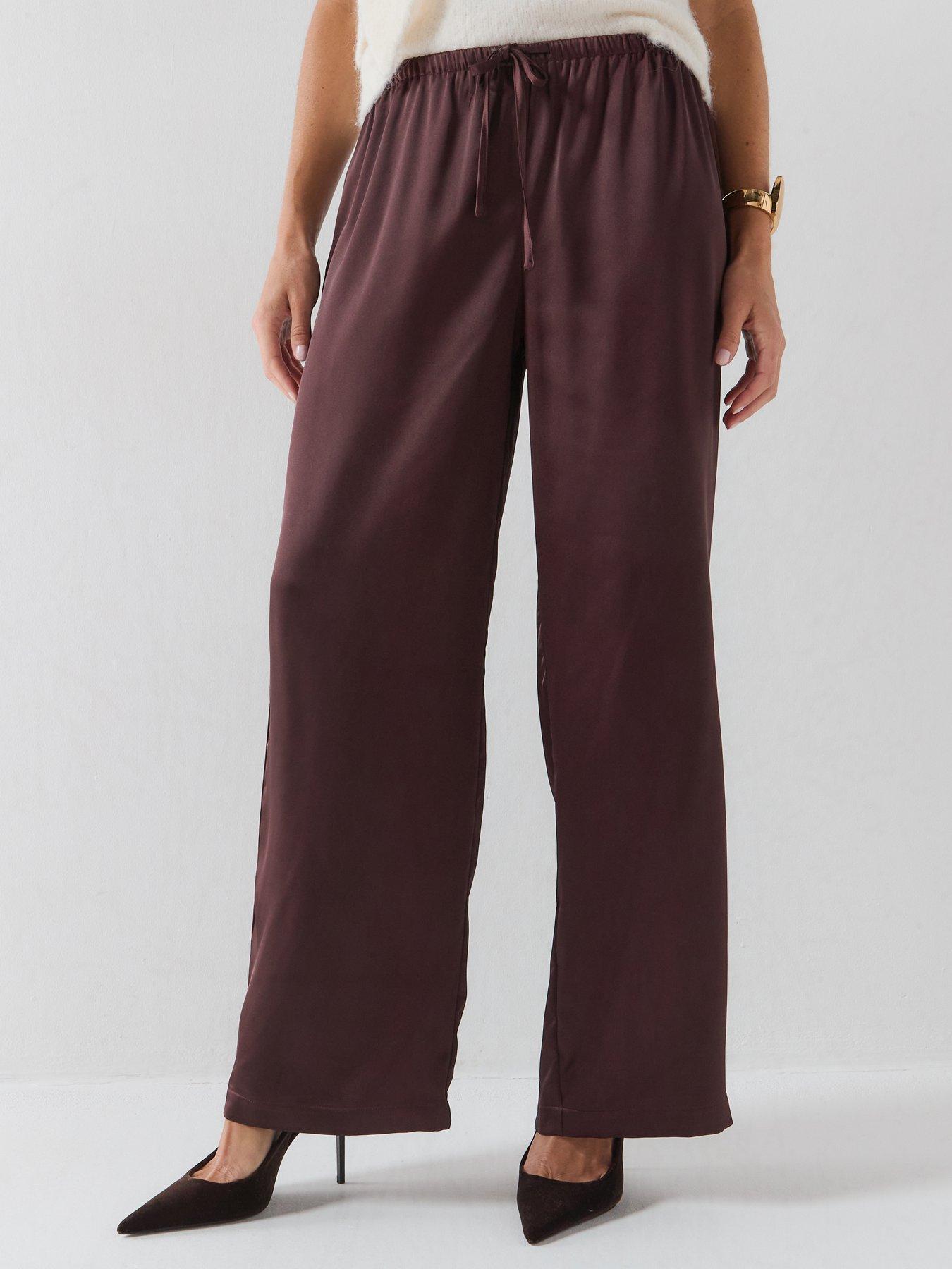Image 1 of 5 of Only Women's Wide Leg Pull-On Trousers - Chocolate Brown
