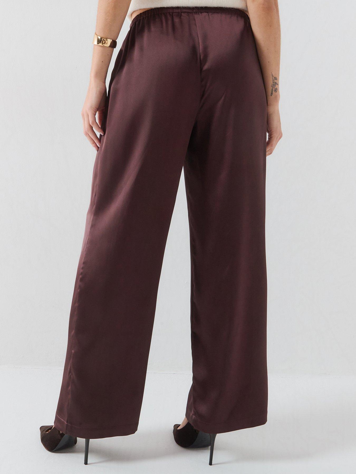 Image 2 of 5 of Only Women's Wide Leg Pull-On Trousers - Chocolate Brown