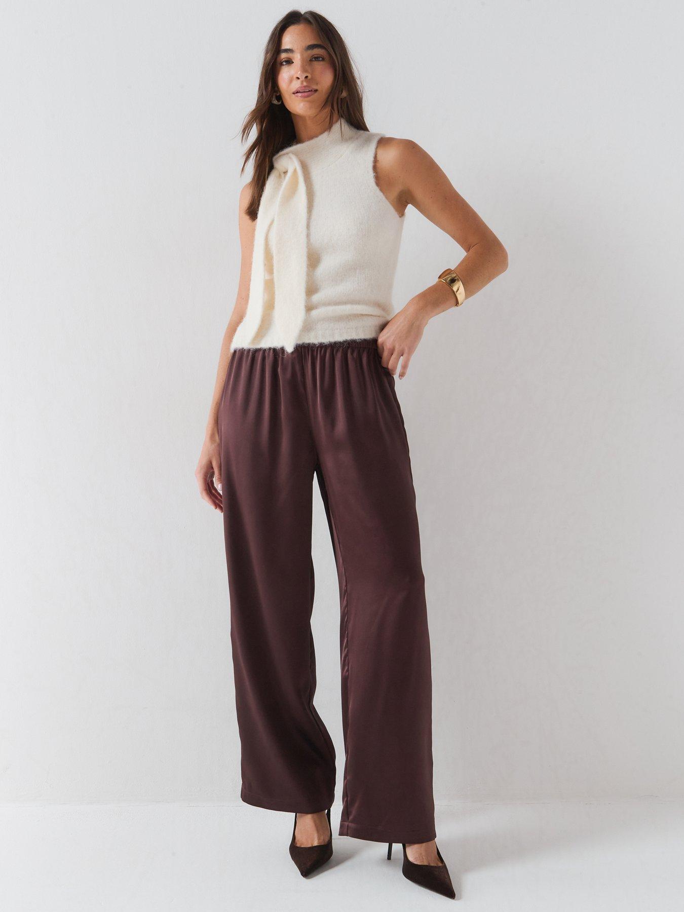Image 3 of 5 of Only Women's Wide Leg Pull-On Trousers - Chocolate Brown