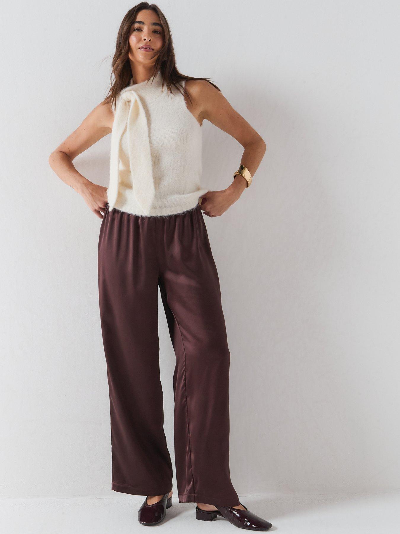 Image 4 of 5 of Only Women's Wide Leg Pull-On Trousers - Chocolate Brown