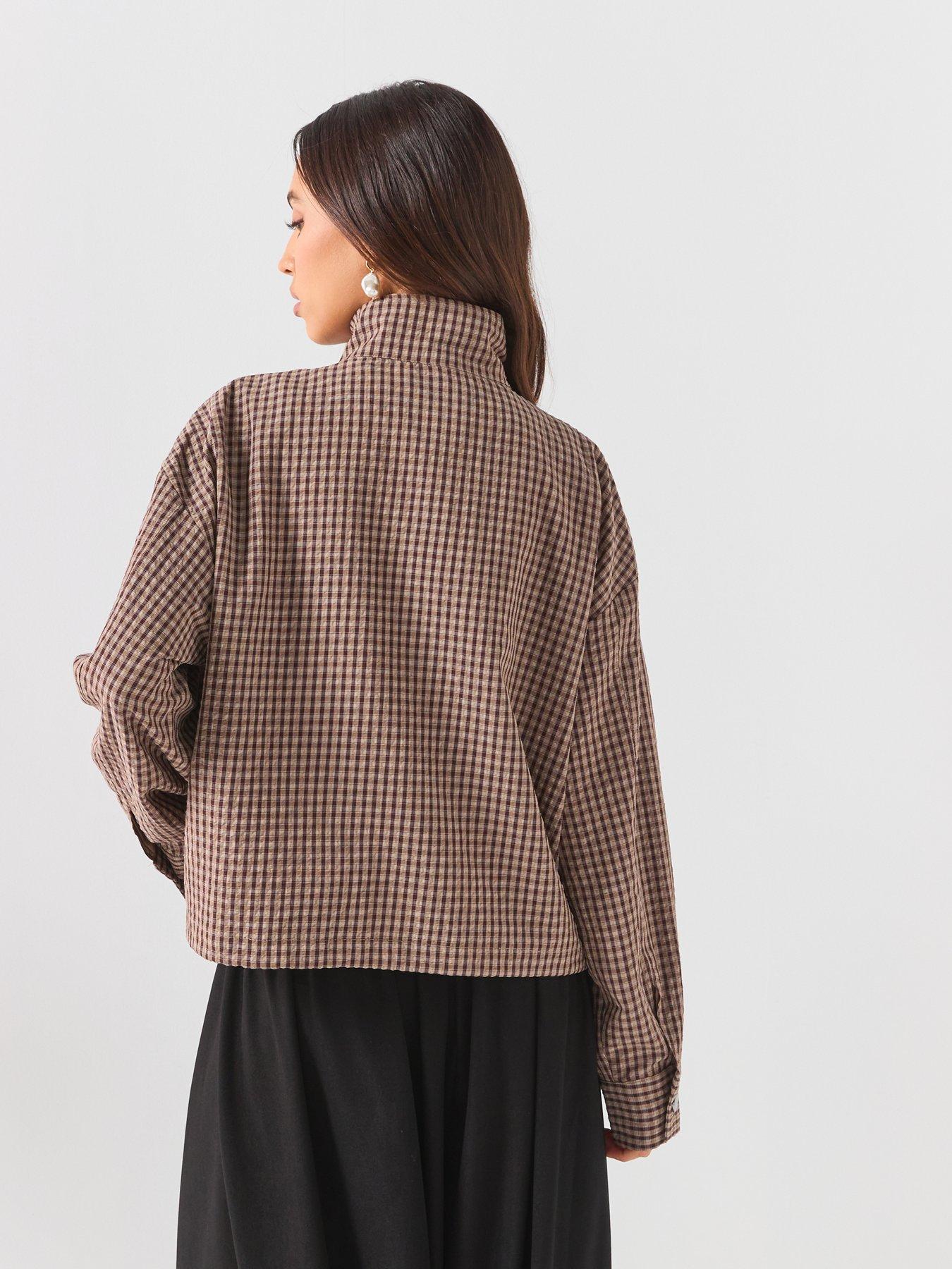 Image 2 of 6 of JDY High Collar Button-Front Shacket with Relaxed Fit - Brown