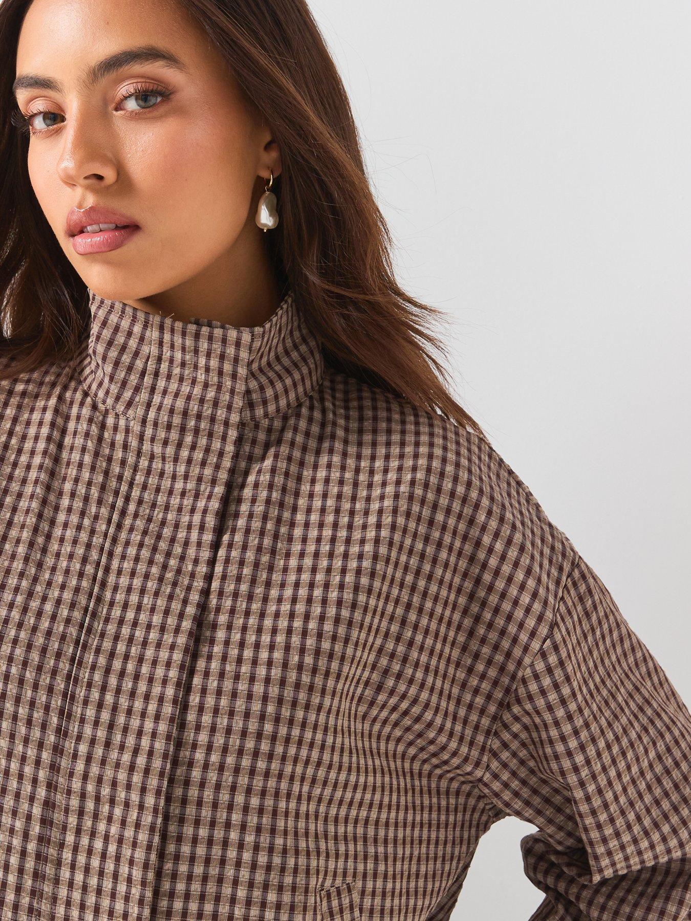 Image 4 of 6 of JDY High Collar Button-Front Shacket with Relaxed Fit - Brown