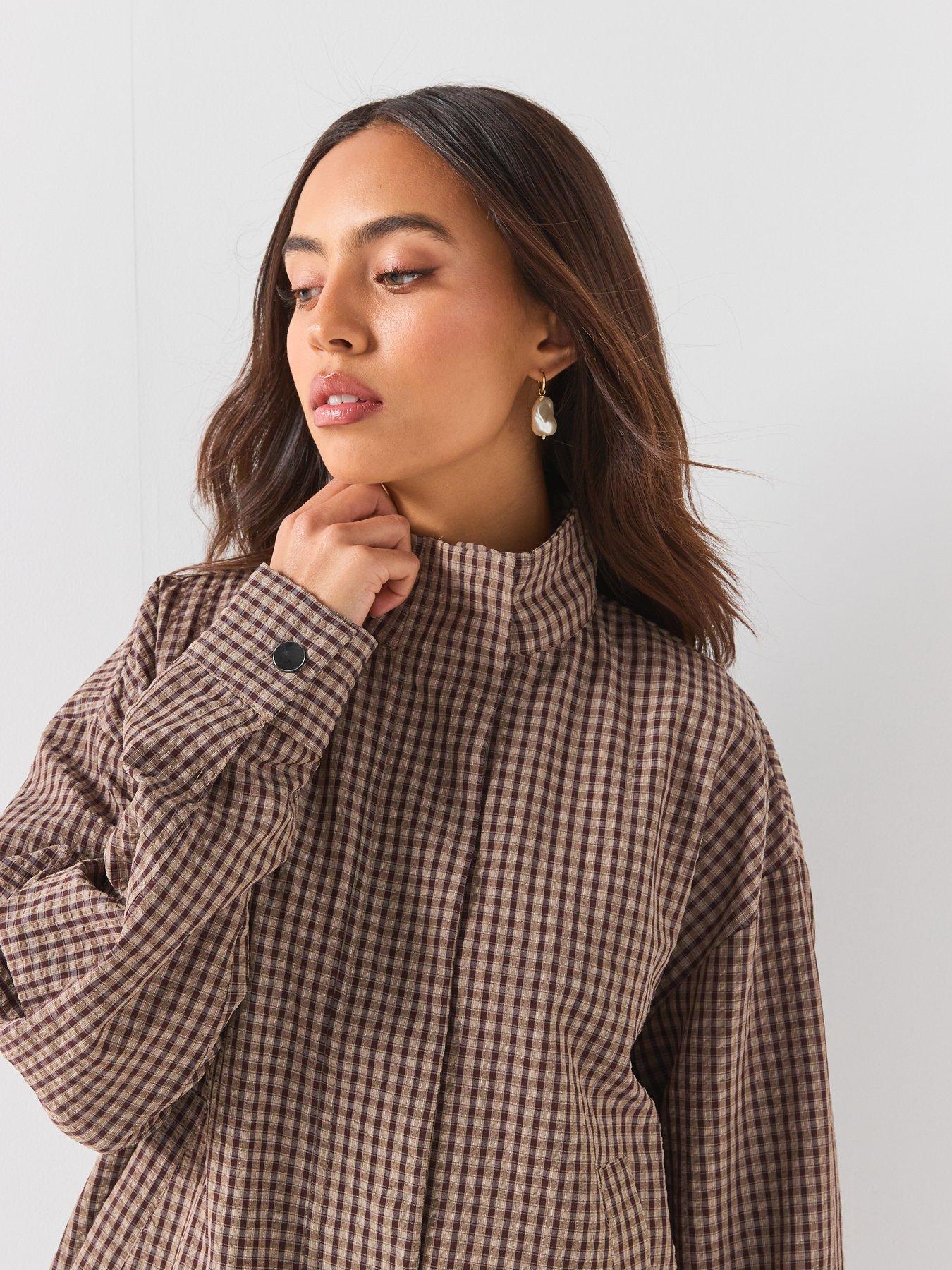 Image 5 of 6 of JDY High Collar Button-Front Shacket with Relaxed Fit - Brown