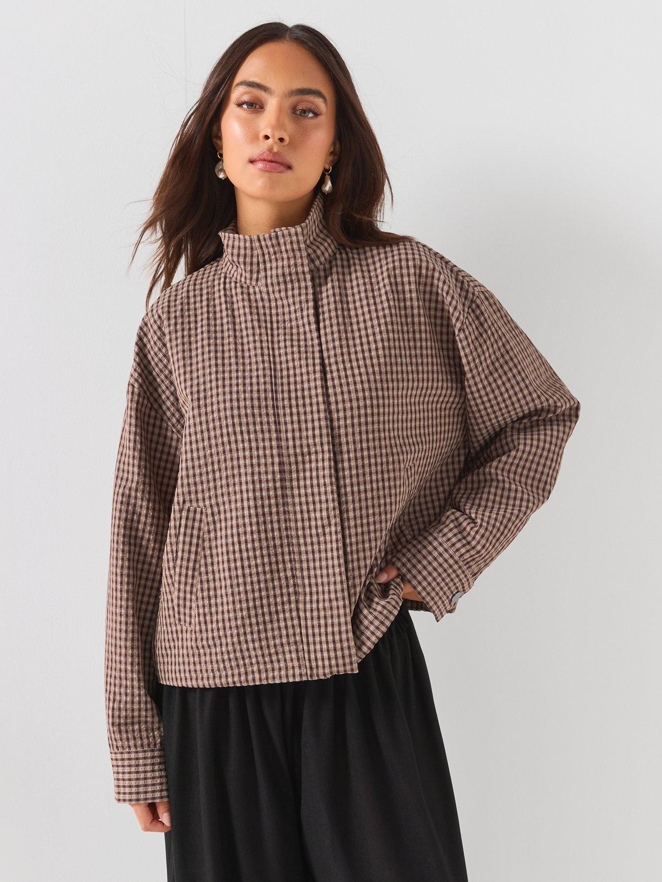Image 6 of 6 of JDY High Collar Button-Front Shacket with Relaxed Fit - Brown