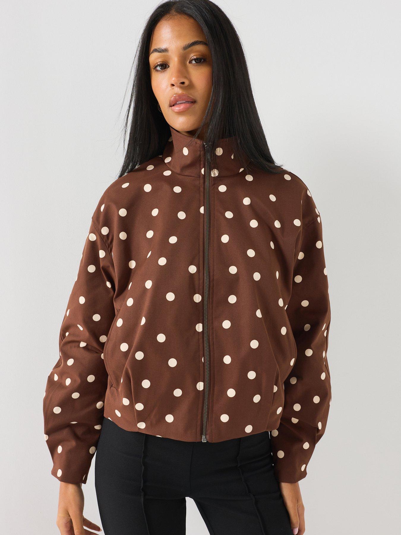 Image 1 of 4 of PIECES Funnel Neck Polka Dot Bomber Jacket