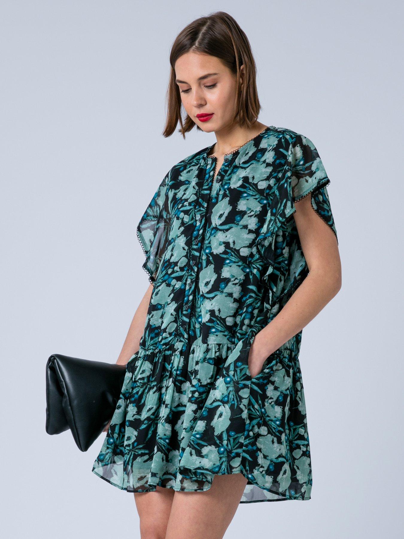 Religion Ara Tunic Mini Dress With Ruffle Sleeves - Green