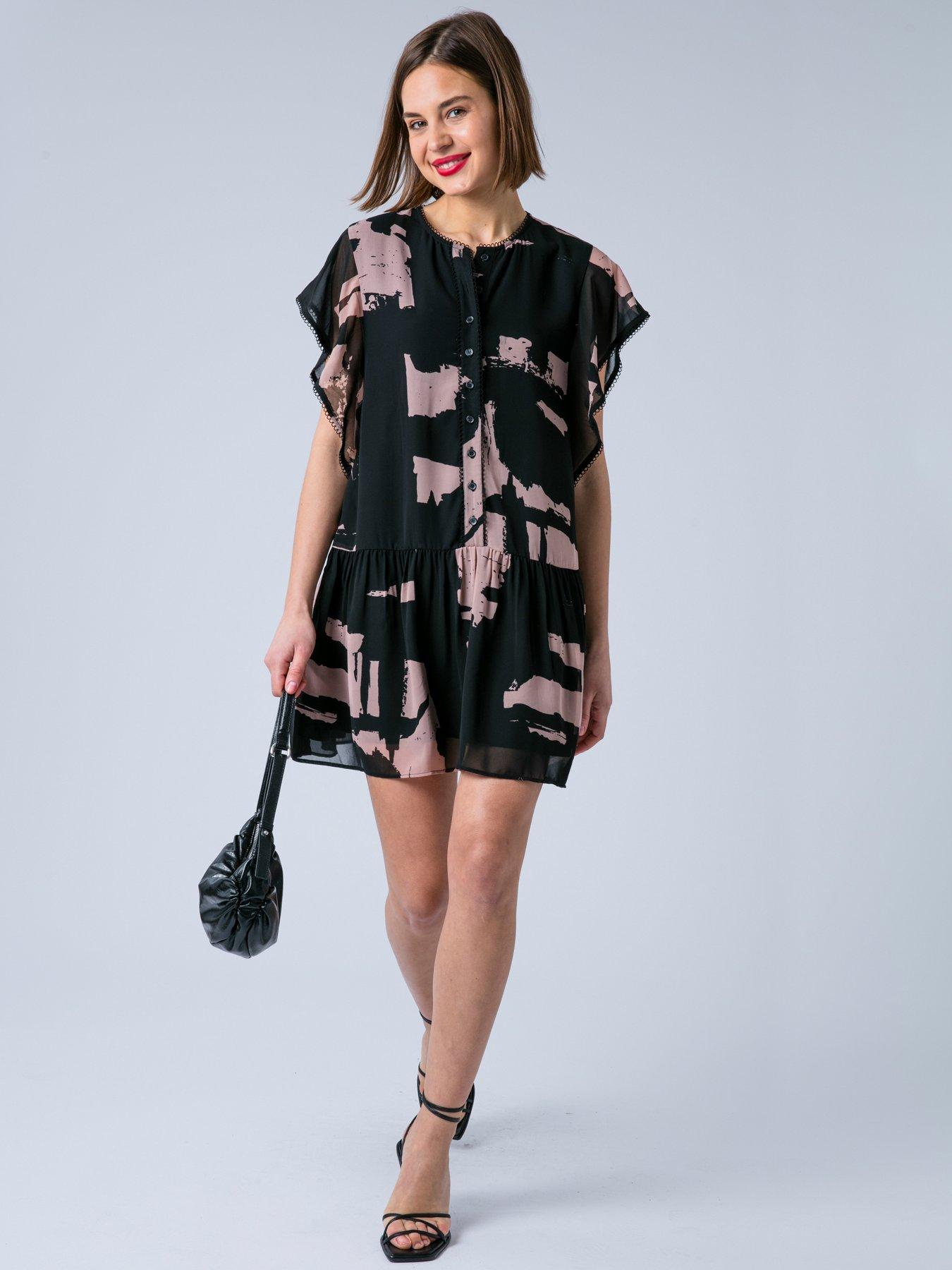 Religion Ara Tunic Mini Dress With Ruffle Sleeves - Black