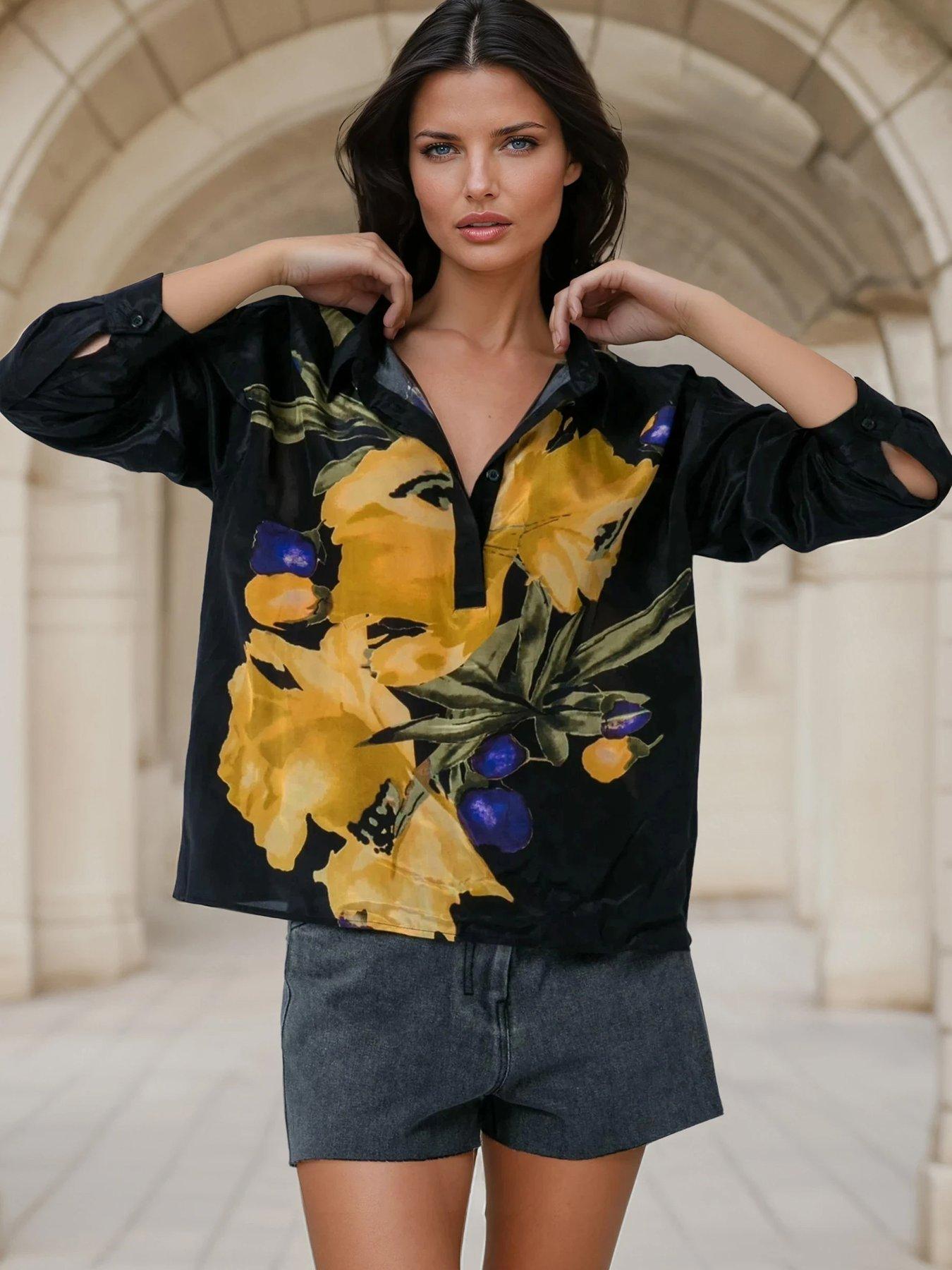 Religion Oversized Floral Print Valeria Shirt With Long Sleeves - Yellow