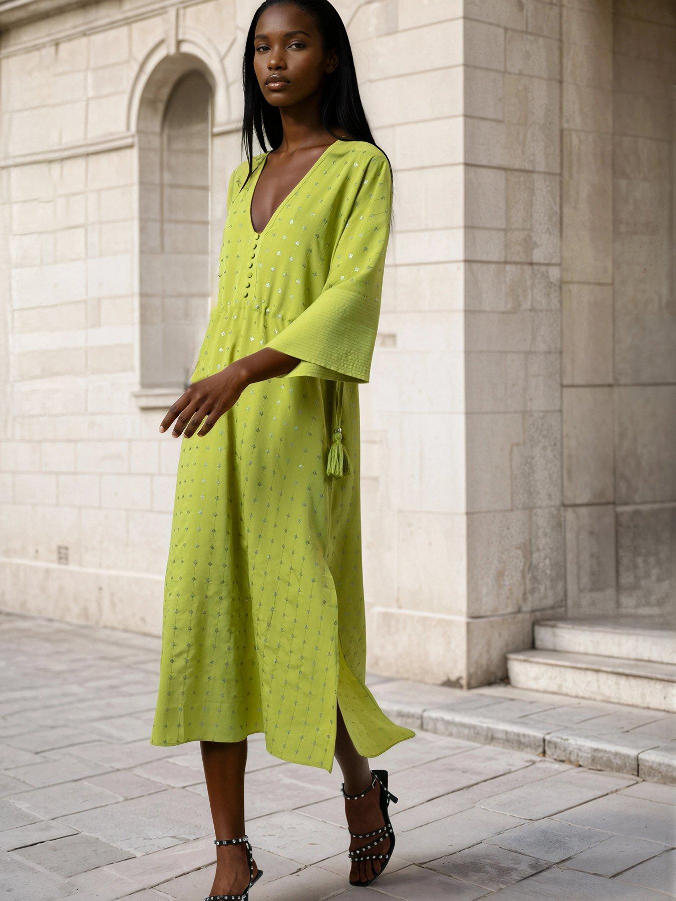 Religion Long Line Lime Helena Kaftan Beach Cover Dress - Green