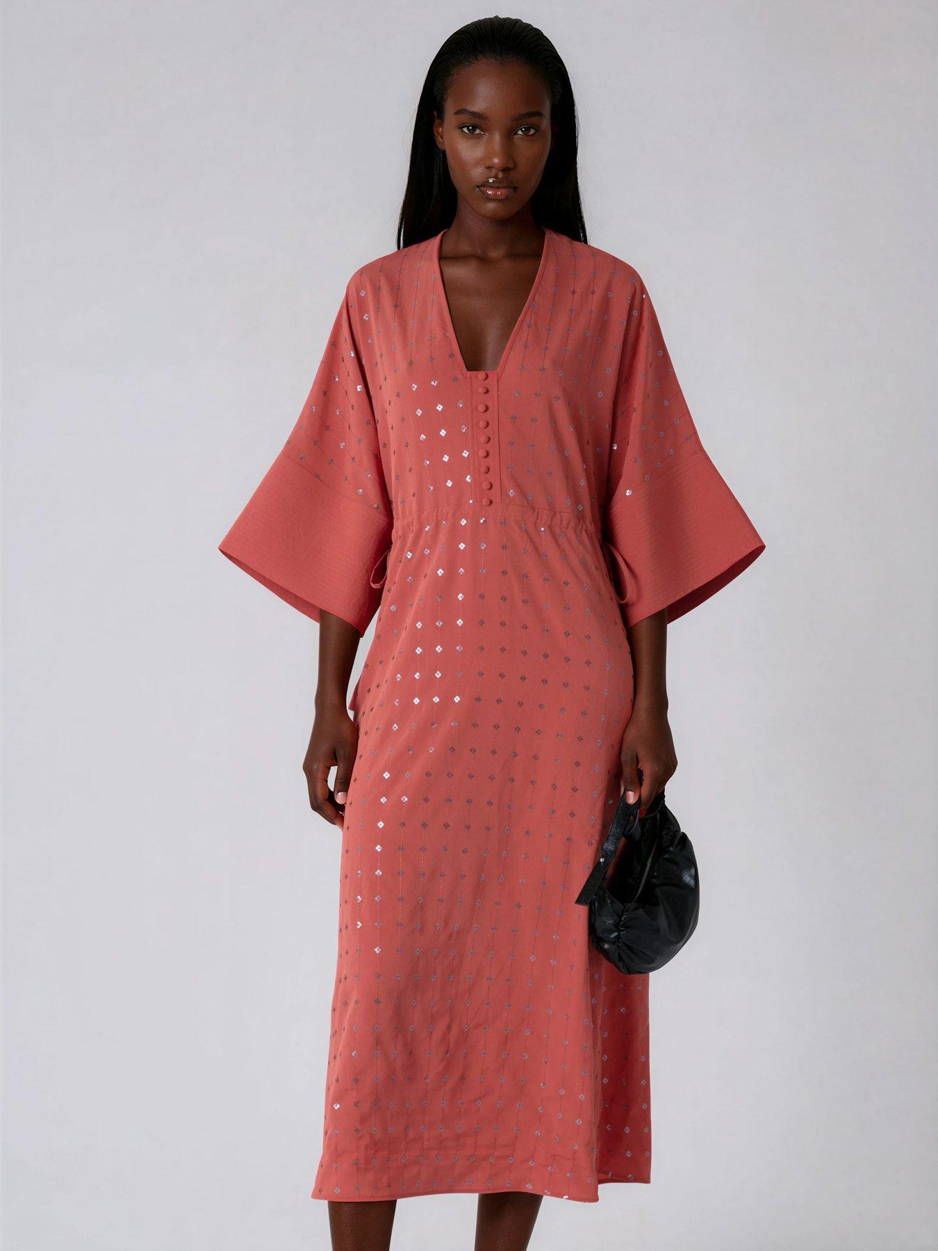 Religion Long Line Coral Helena Kaftan Beach Cover Up Dress - Orange