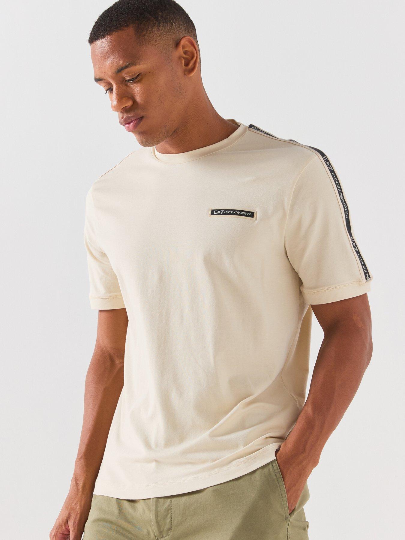 Image 1 of 6 of EA7 Emporio Armani Train Logo Taped T-Shirt - Light Beige