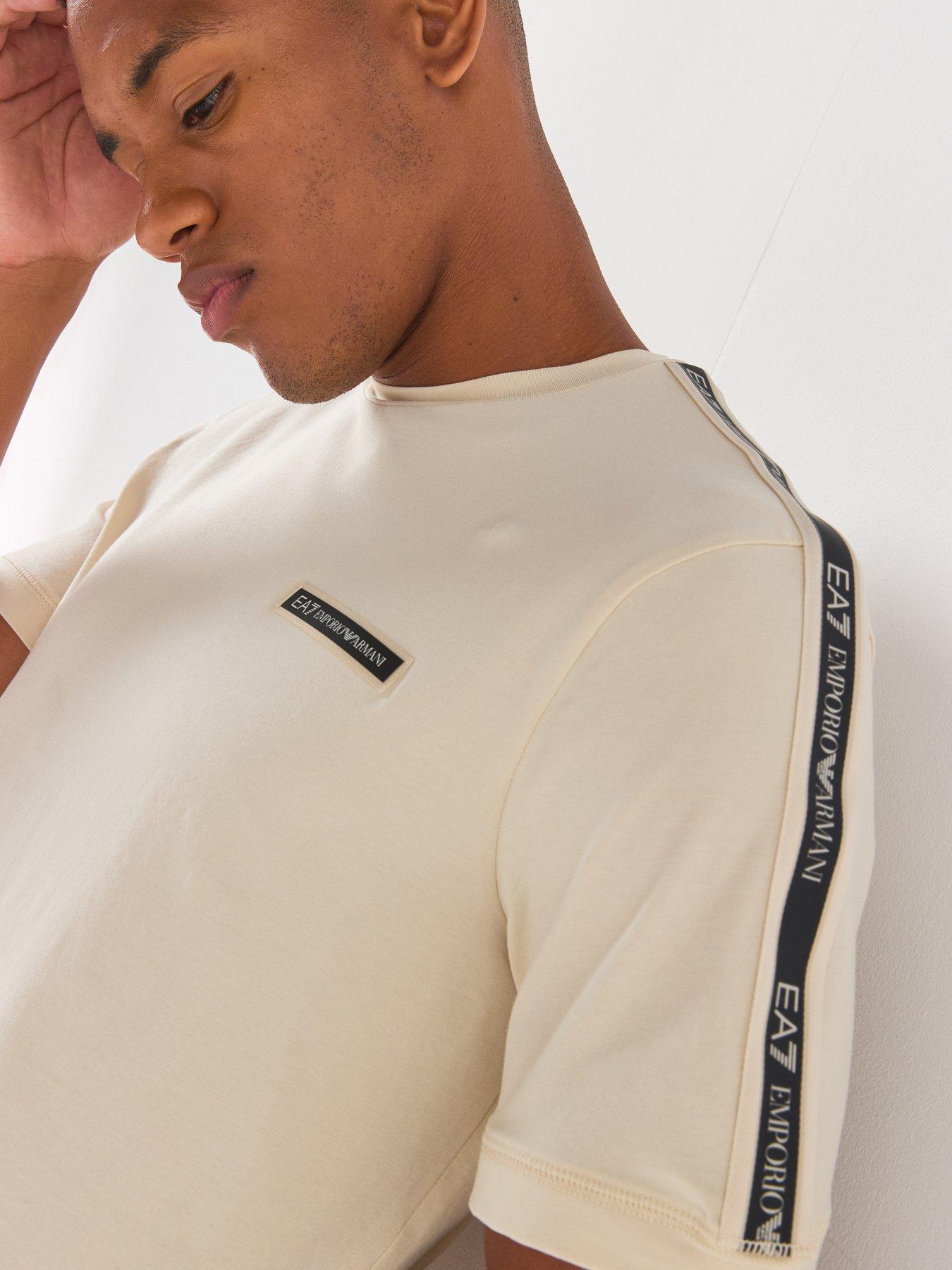 Image 4 of 6 of EA7 Emporio Armani Train Logo Taped T-Shirt - Light Beige