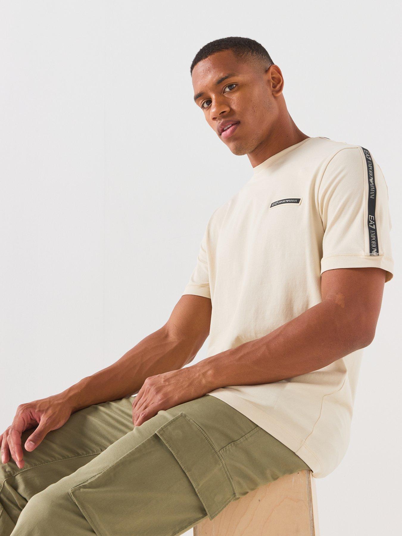Image 6 of 6 of EA7 Emporio Armani Train Logo Taped T-Shirt - Light Beige