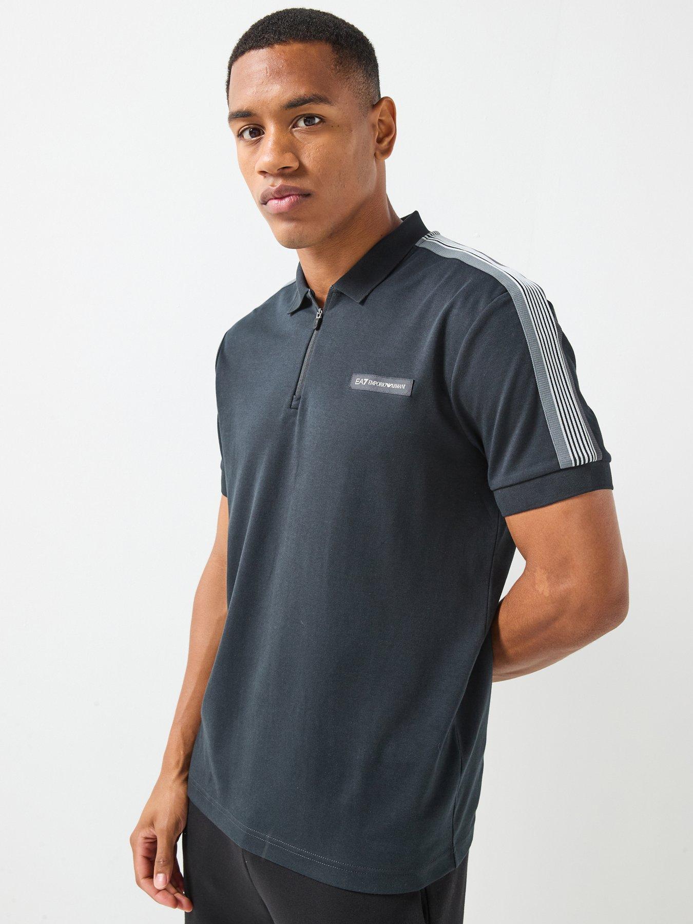 EA7 Emporio Armani 7 Lines Shoulder Tape Zip Neck Polo Shirt - Black