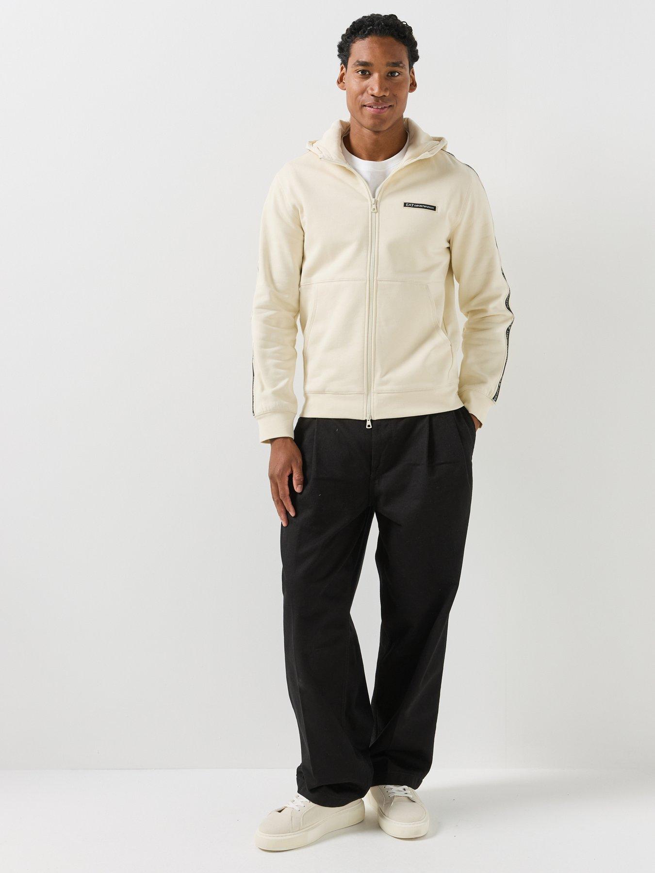 Image 3 of 6 of EA7 Emporio Armani Mens Logo Tape Two-Way Zip Hoodie - Light Beige